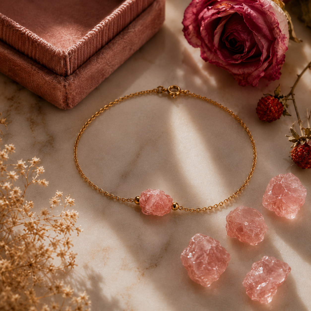 Rose Quartz Bracelet  Self-Love & Heart Chakra Healing Raw Stone (5).png