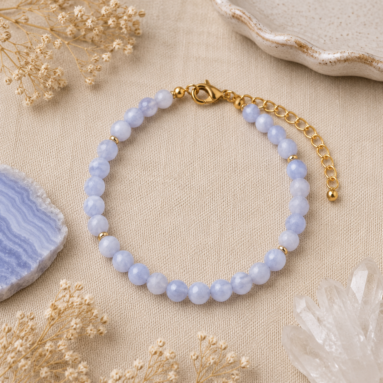 Blue Lace Agate Bracelet | Calm, Peace & Gentle Communication Stone