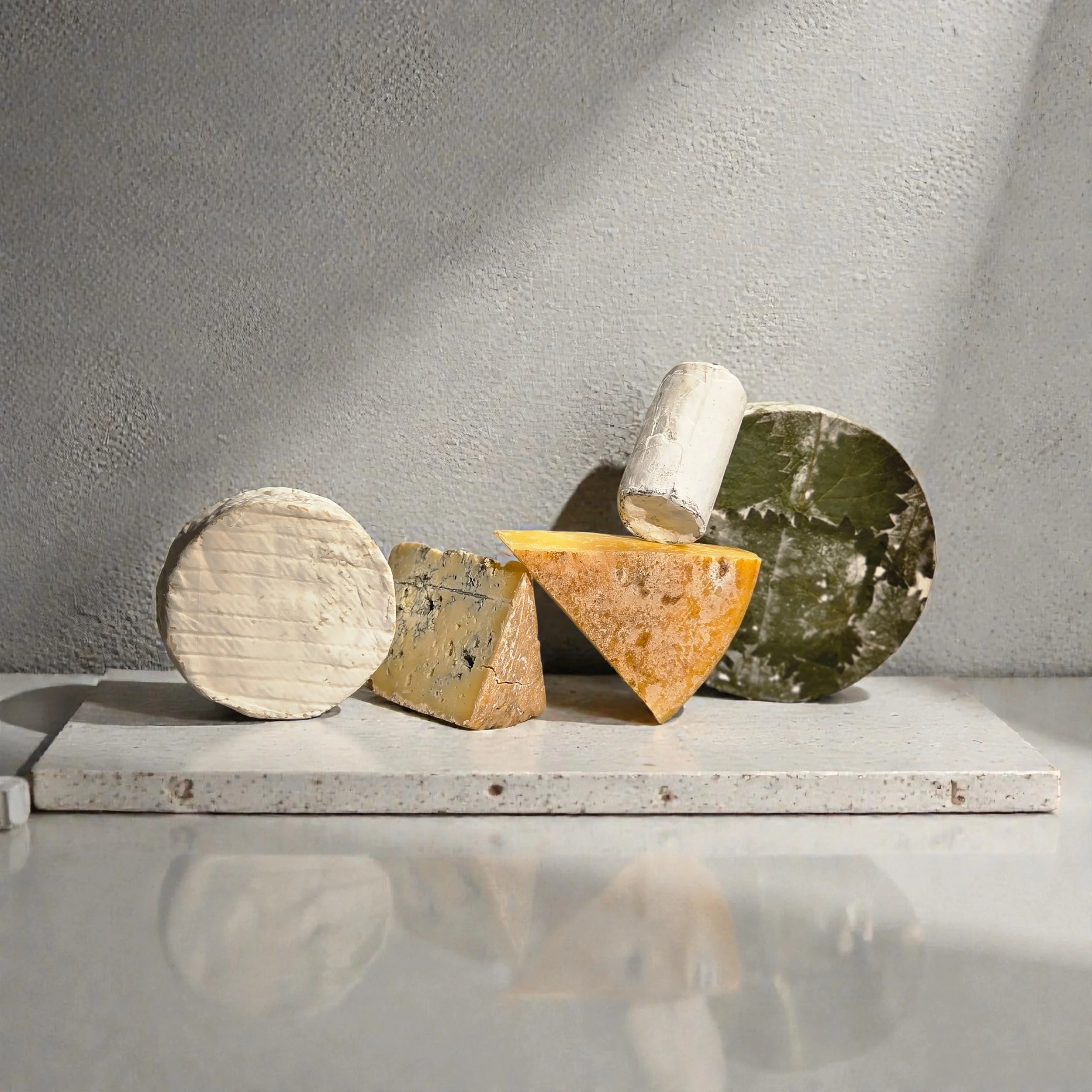 Five British cheeses in the Cheese Riot Connection Box designed for Valentine’s and Galentine’s nights in