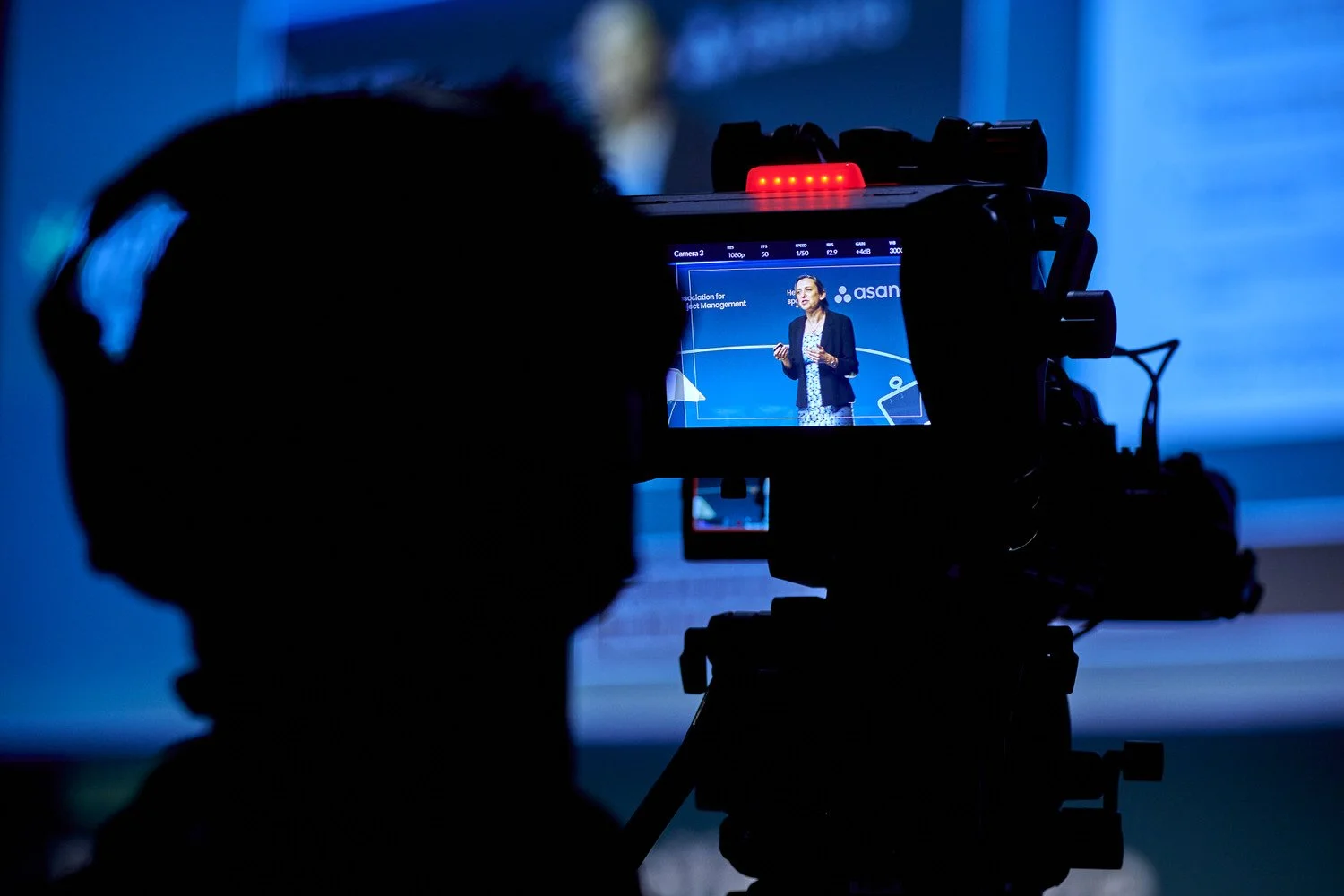 Close-up of video camera viewfinder recording an event.