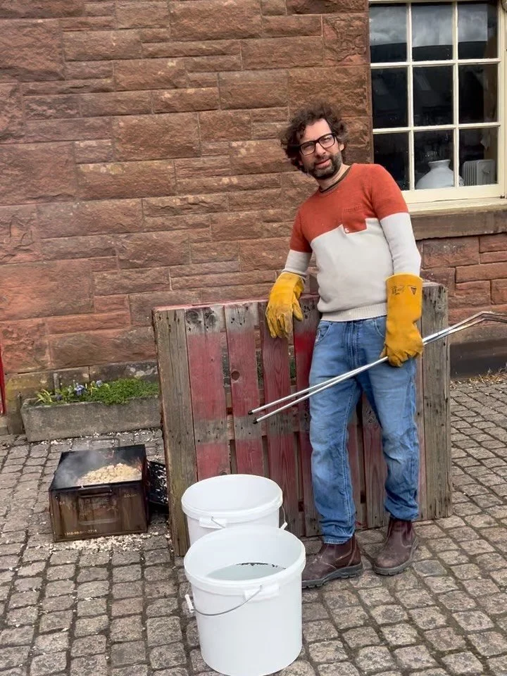 〰️ Chris Raku&rsquo;ing his latest piece with only 2 days until Spring Fling! 

@springfling @c.taylor.design 

#raku #ceramicsforinteriors #springfling #scottishinterior #scottishcraft #decorativeceramics