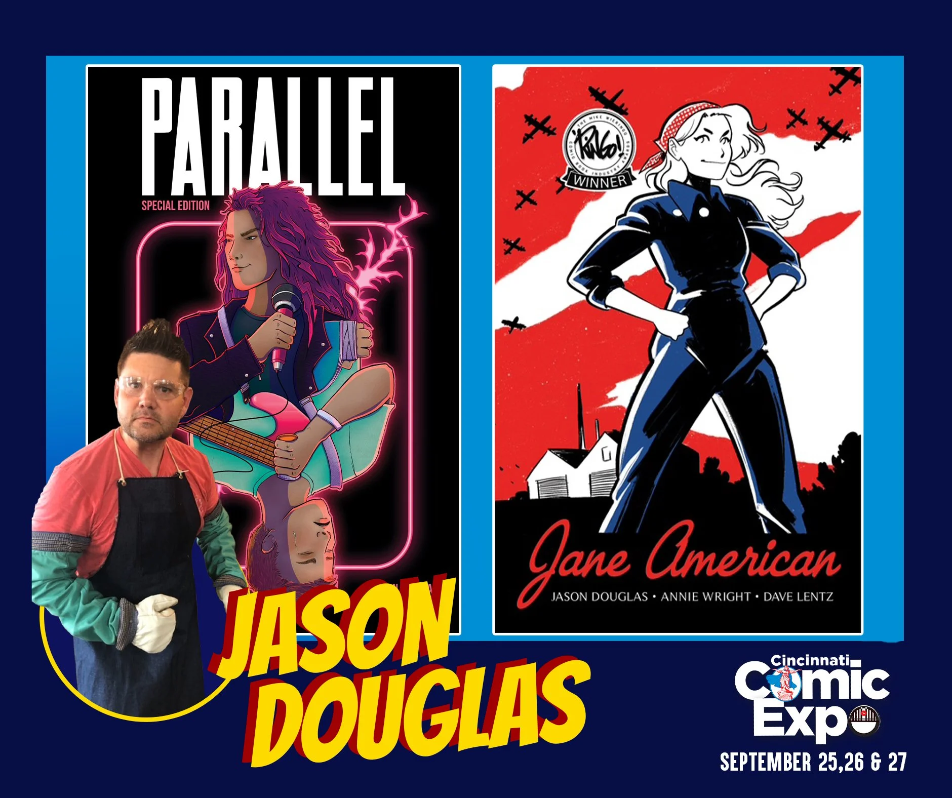 Writer Jason Douglas will be attending the 2026 Cincinnati Comic Expo!

Jason Douglas is a Ringo Award winning Michigan author of comics, stage plays, and prose. He has been a public-school teacher for the last 27 years, which means that while his en