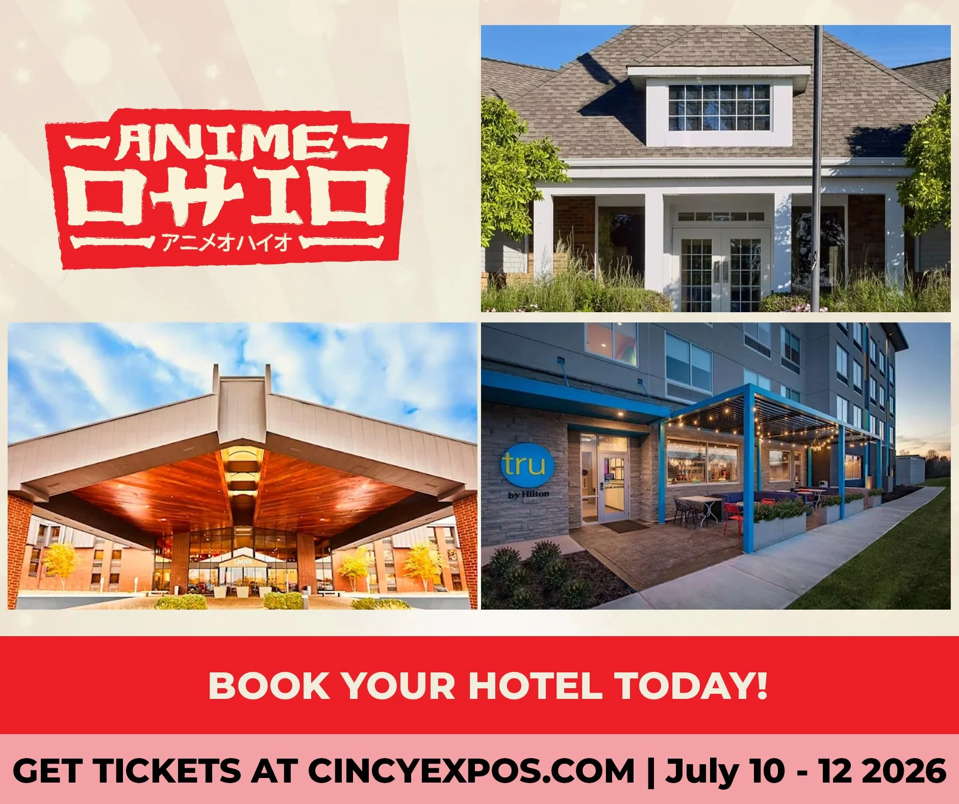 Hotel room blocks are available for Anime Ohio 2026!
Secure your room with the options going to our main website via the link in the bio and clicking on Book Your Hotel under Anime Ohio.