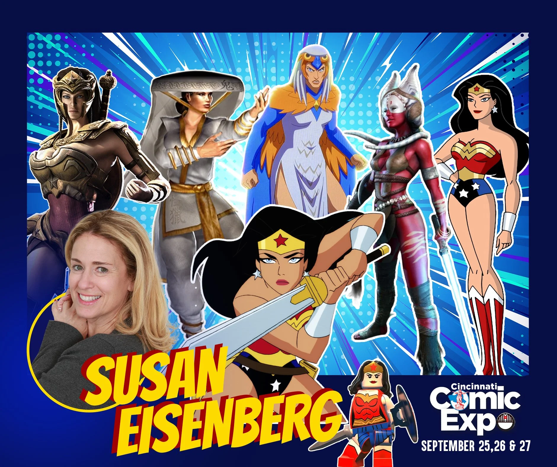 Susan Eisenberg will be guest of Heroic Fine Art Gallery at the 2026 Cincinnati Comic Expo!

She is a professional voice-over artist known for her animation and commercial work. Her breakout role was that of Wonder Woman, aka Princess Diana, in the a