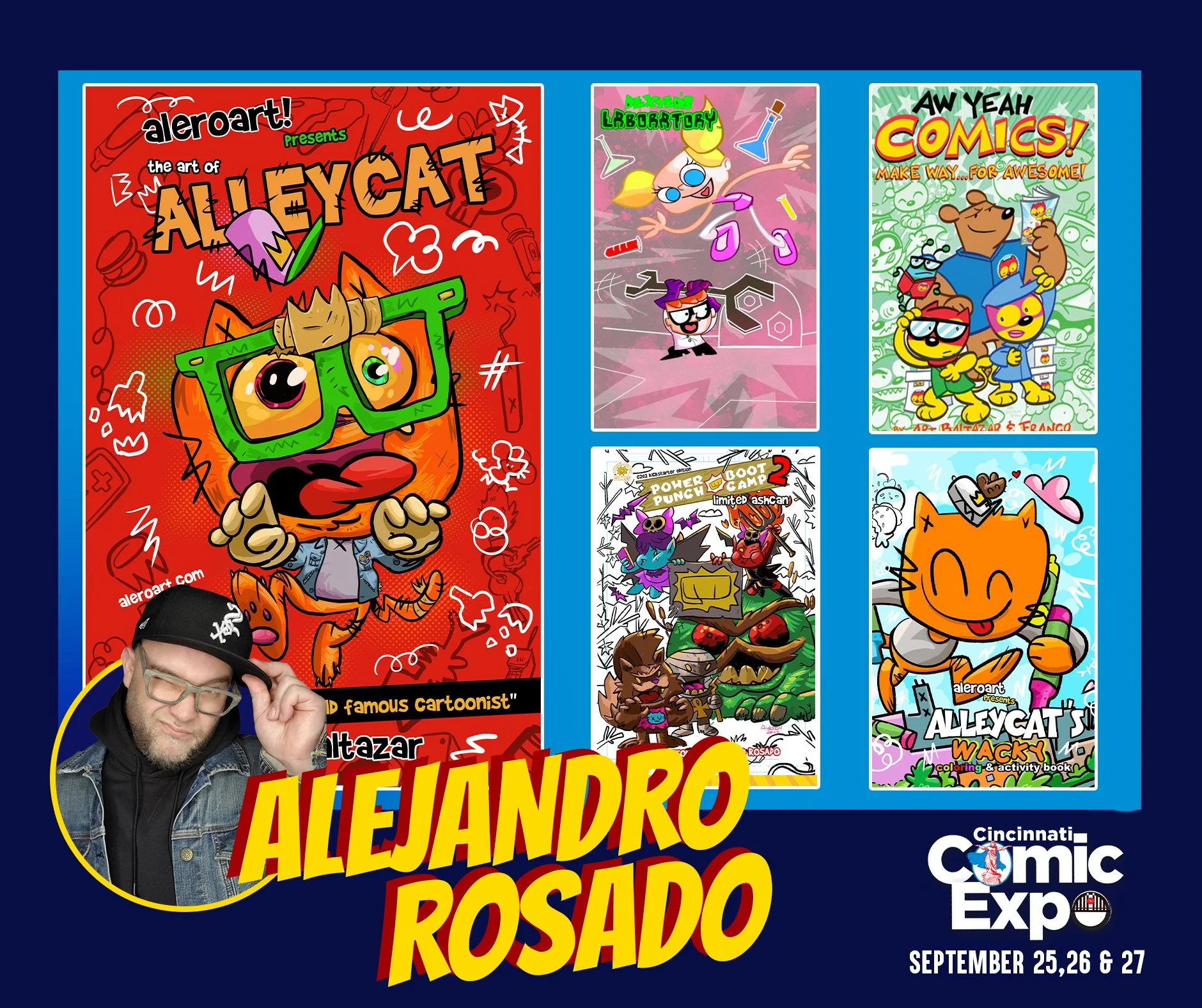Illustrator Alejandro Rosado joins the lineup for the 2026 Cincinnati Comic Expo!

Known as ALEROART, he is a Chicago native cartoonist/workshop instructor in the Midwest.
Creating all age diverse brand comics that include activities as well and incl
