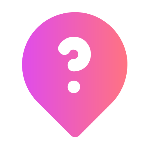 Pink and purple geometric heart shape with a question mark inside.