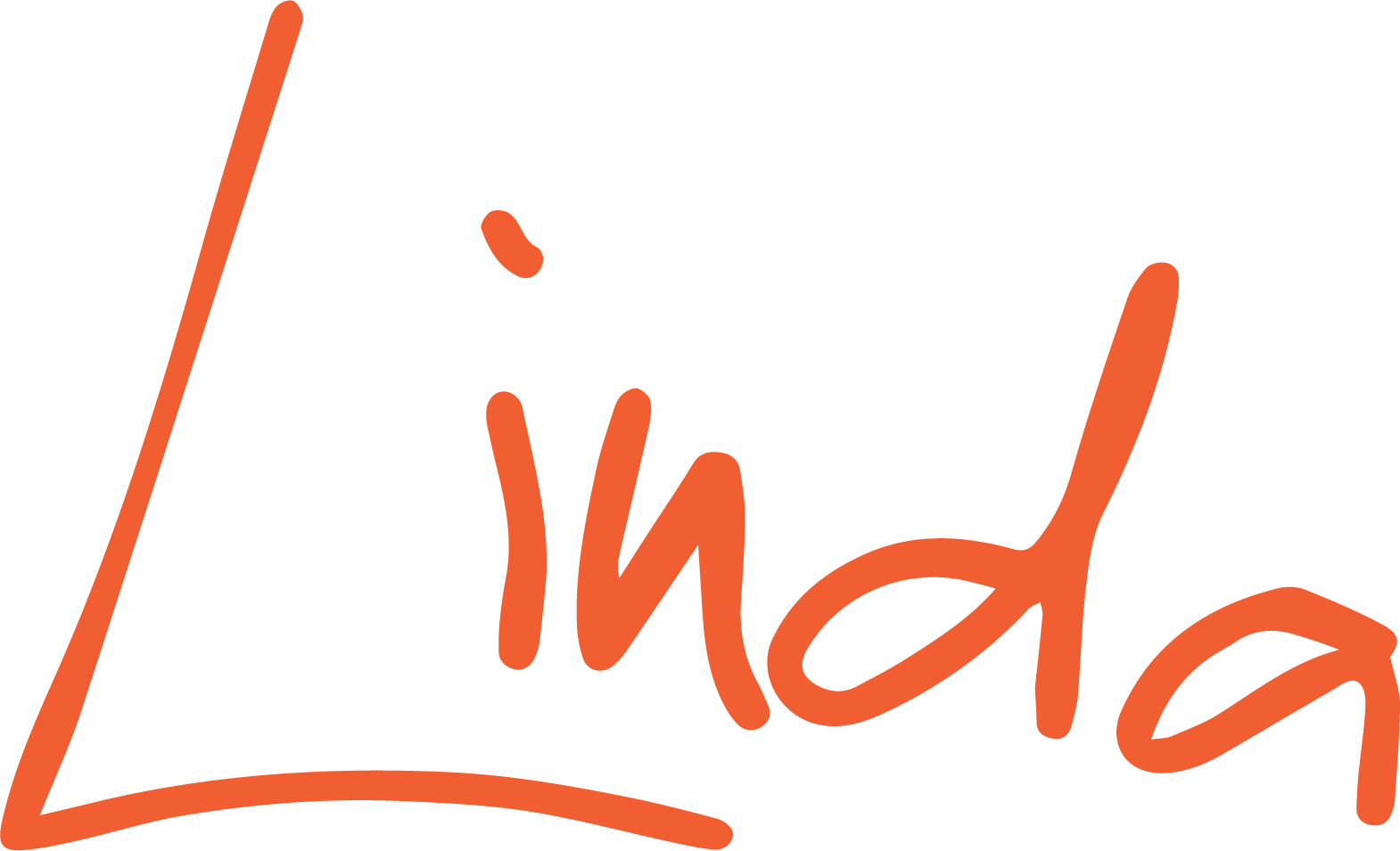 Oranssilla kirjoitettu teksti 'Linda' .