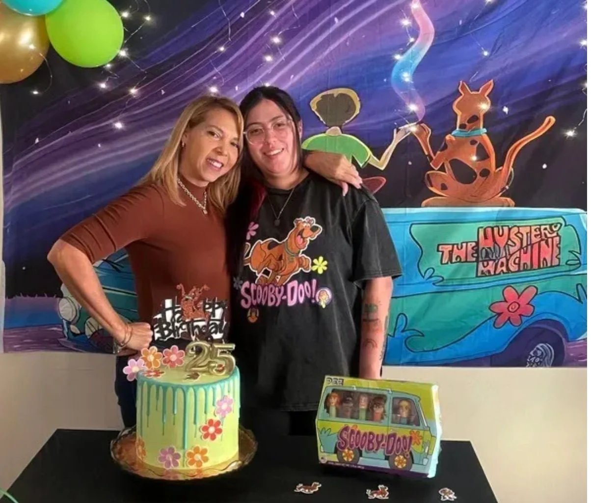  Photo courtesy of Llusi Oliverio. Jasmin Gimon, right, celebrated her 25th birthday with her family on April 7, weeks before she was killed by a driver fleeing Montgomery County Sheriff’s deputies. 