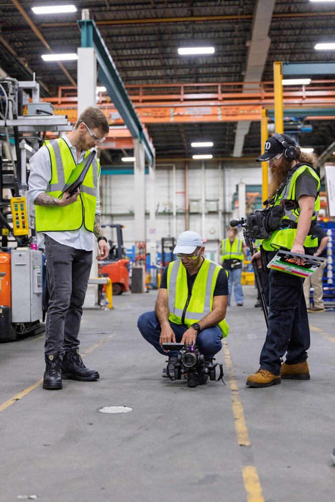 JAWFOX production crew filming inside the Alfa Laval facility in Richmond, Virginia.