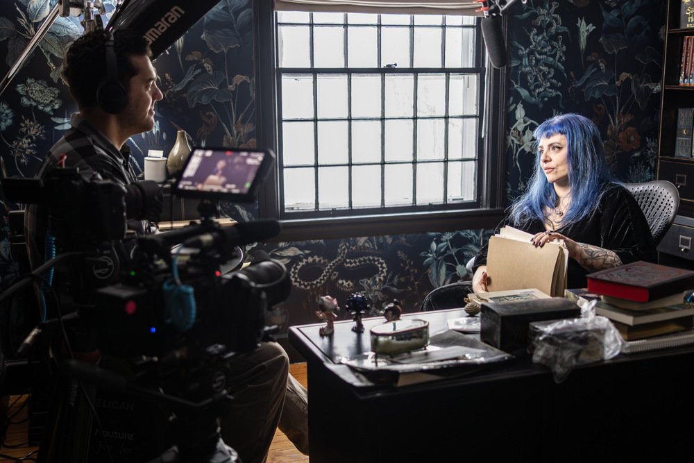 Behind the scenes of JAWFOX filming an interview with author Holly Black.