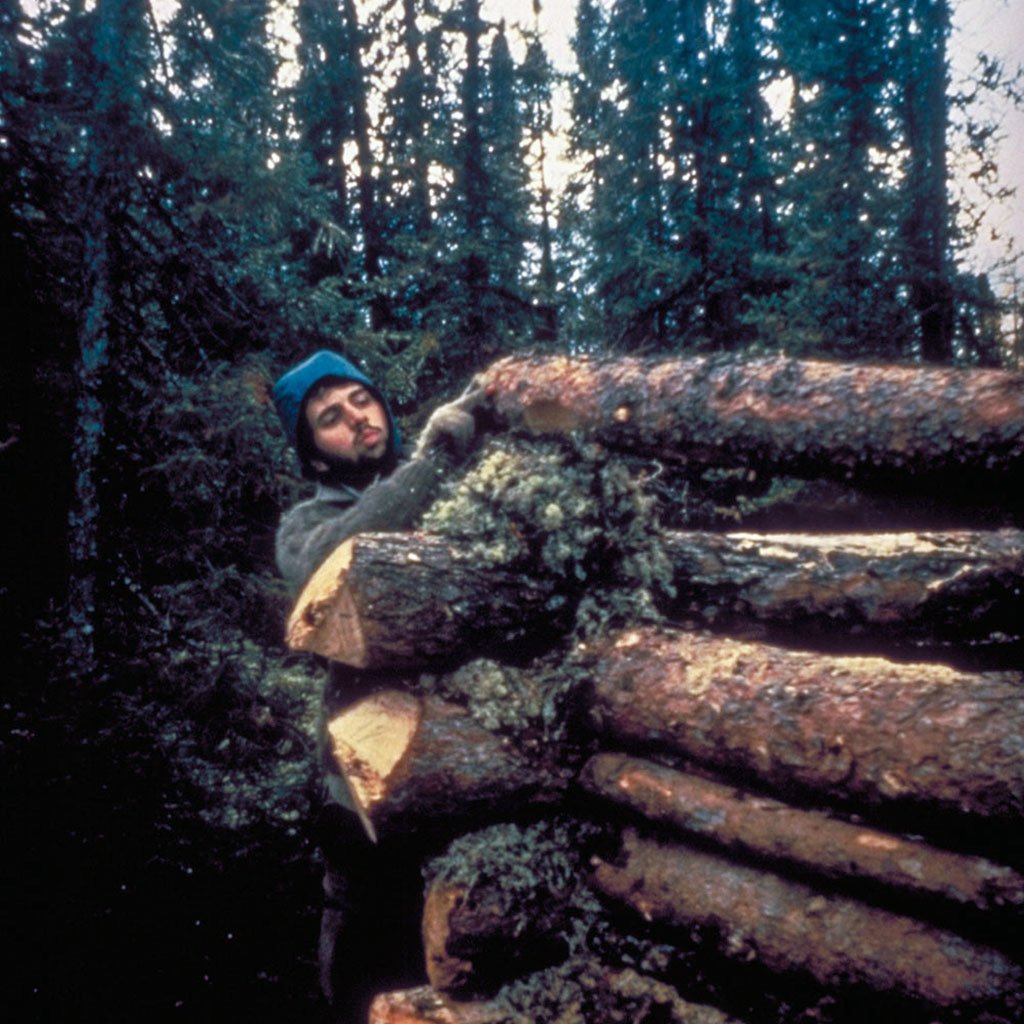 Scott placing one of the notched logs over a pile of Sphagnum moss. (image 11 of 32)