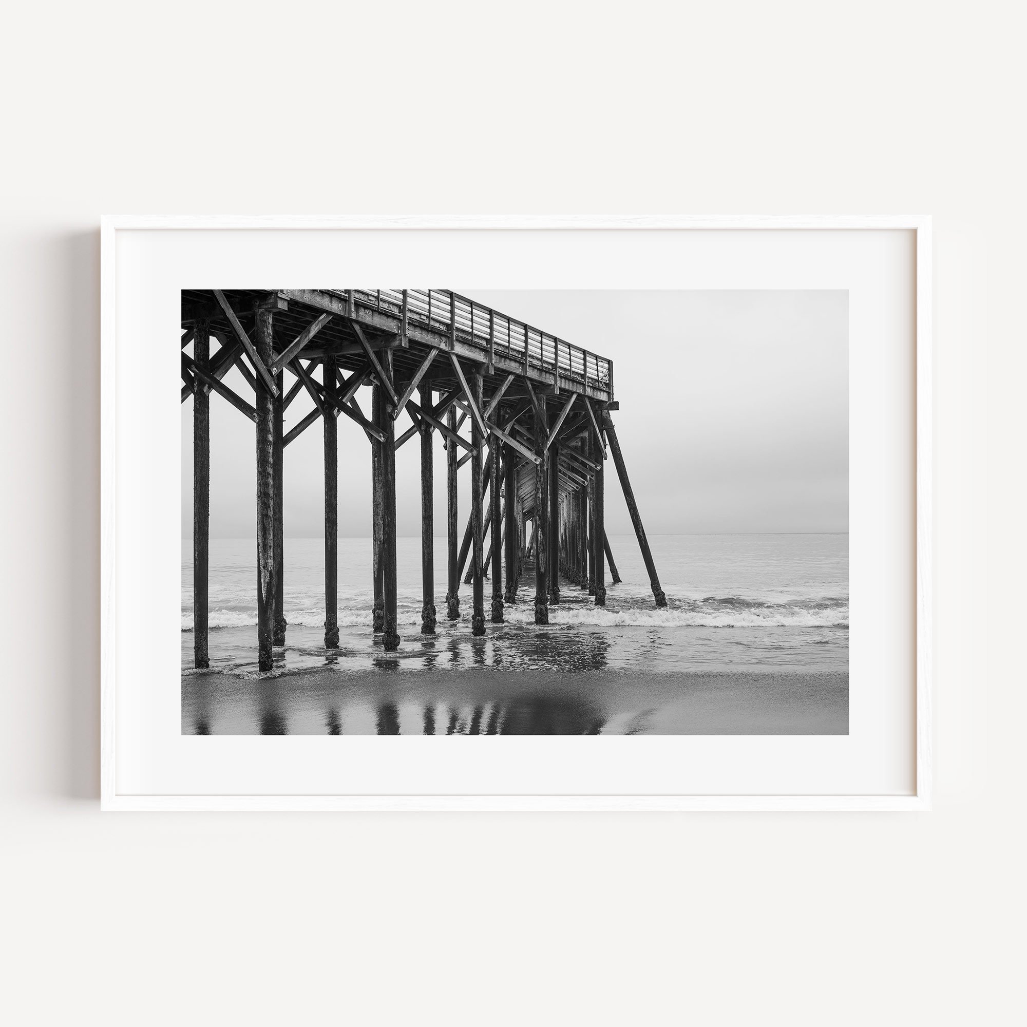ocean pier wall art for sale, ocean pier print, beach prints, black and white art, ocean photography