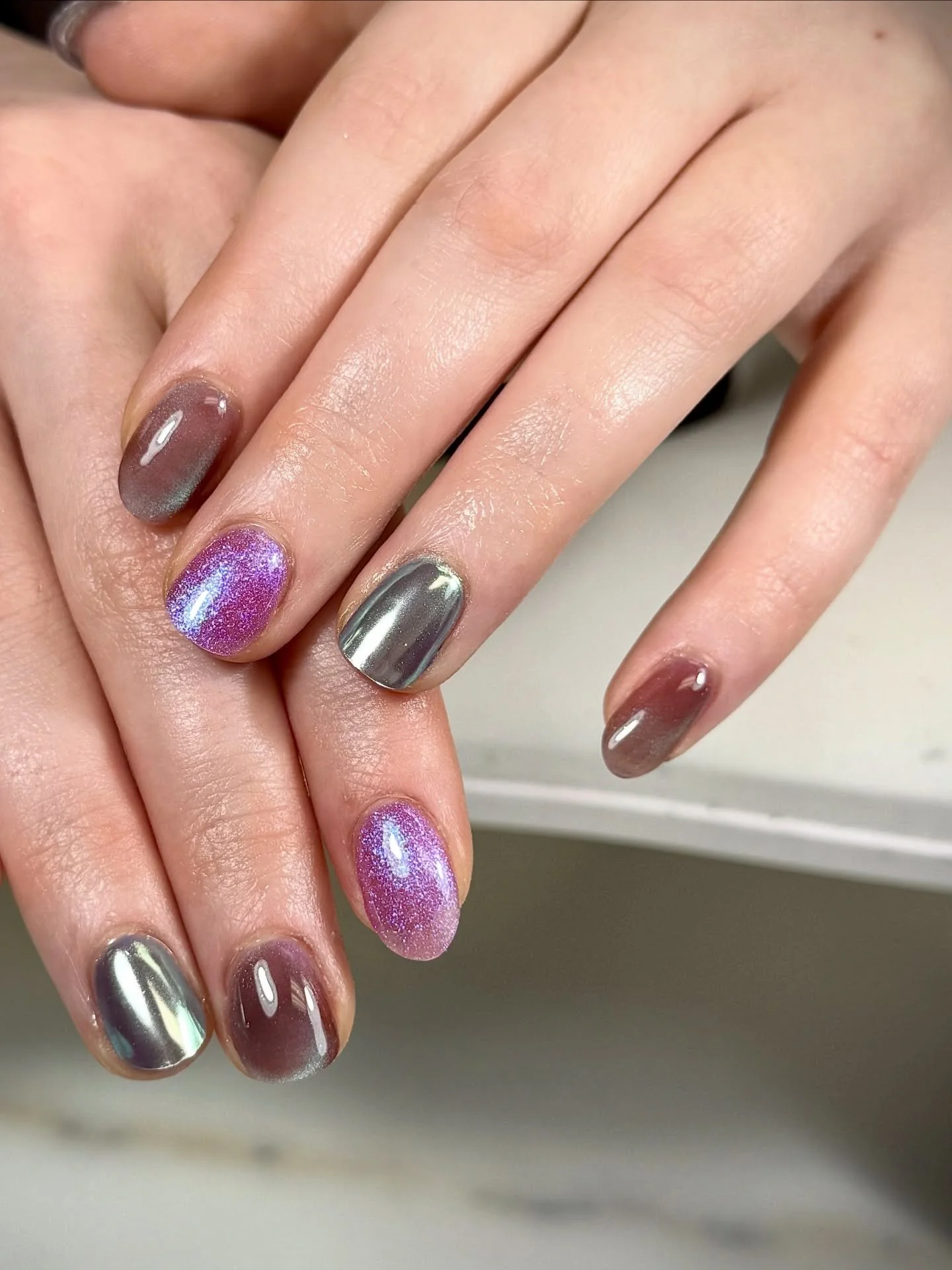 Iridescent and glitters for January. Builder mani by @polished_by_tmarie