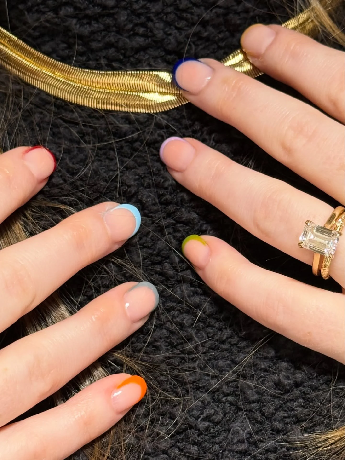 Rainbow jewel tone frenchies by @jaztheexpert on @nailthoughts builder