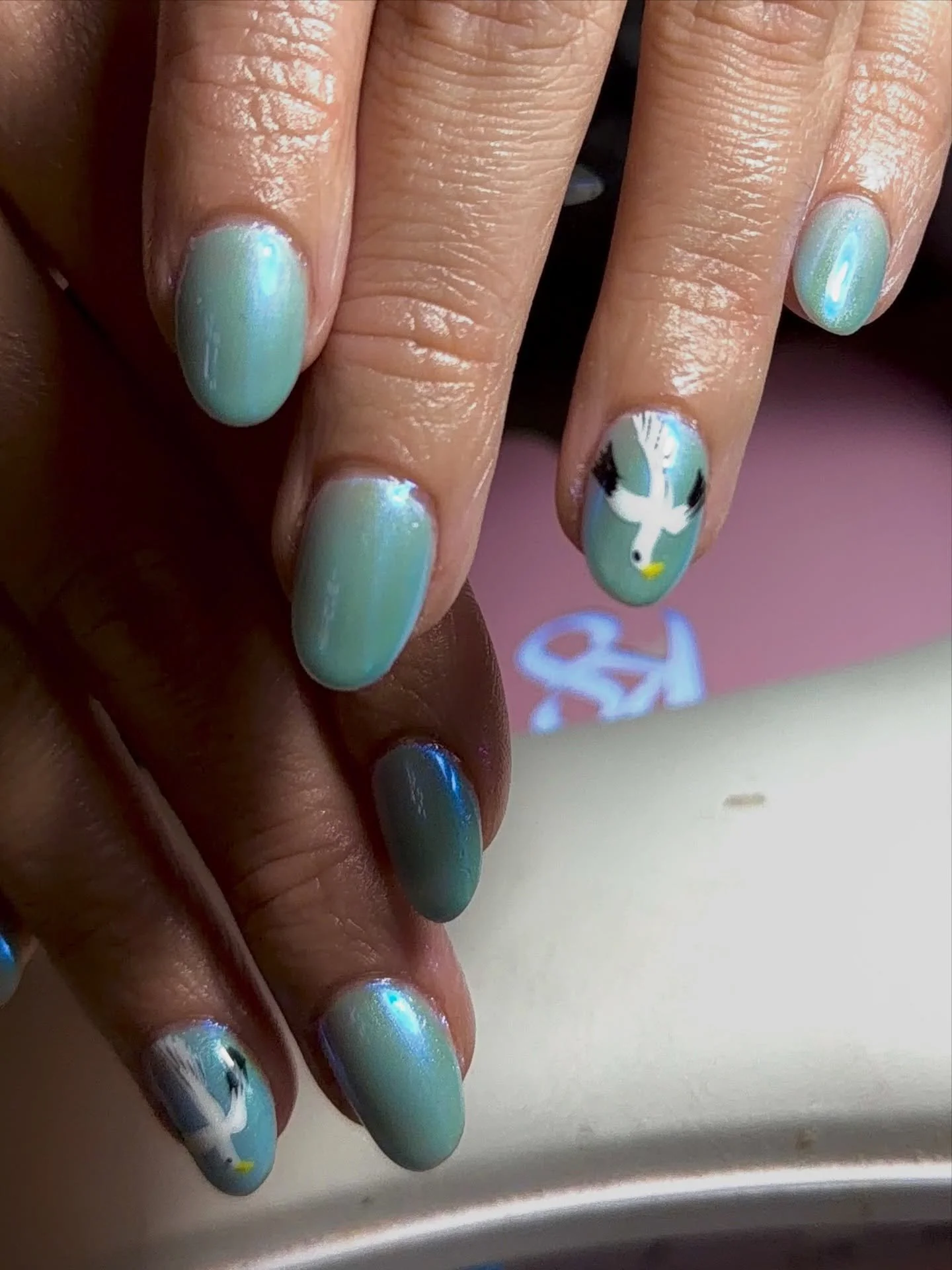 Take me to the ocean. Builder mani and hand painted seagulls by @misha_ray84