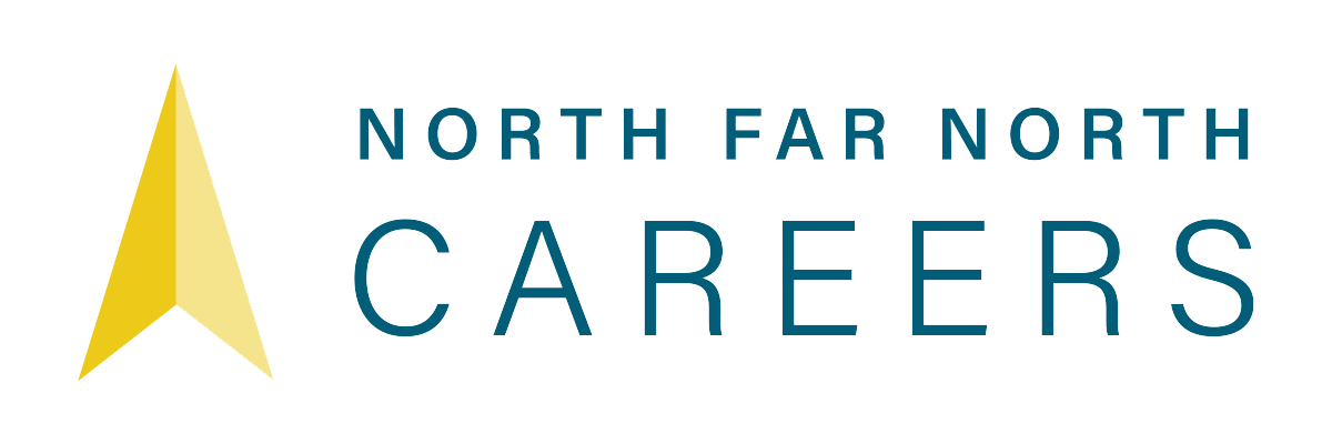 Logo for North Far North Careers featuring a stylized gold arrow pointing upward and the text 'North Far North Careers' in blue.