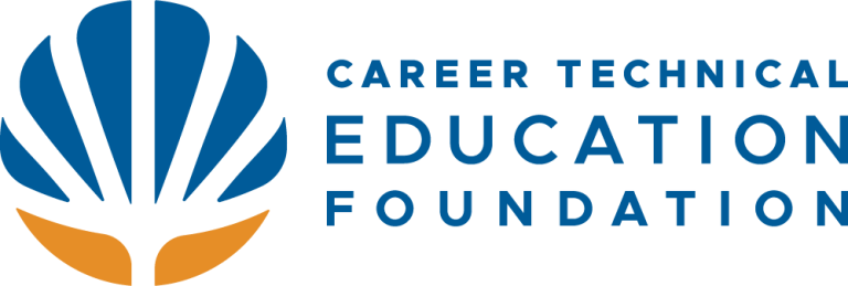 Logo of the Career Technical Education Foundation featuring a stylized blue and orange seed or leaf design with text.