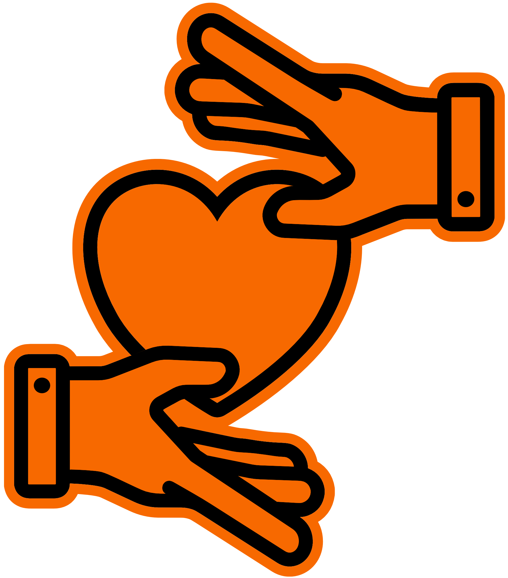 Icon of two hands holding a heart, symbolizing care and support.