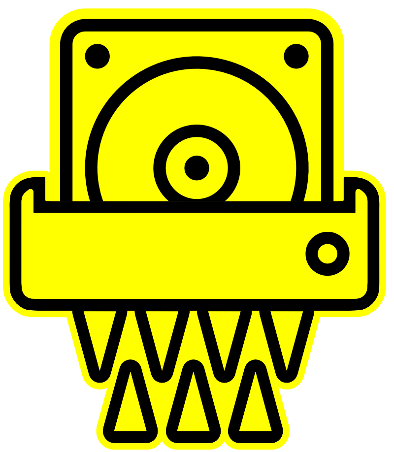 A stylized yellow and black illustration of a speaker or audio equipment with sound waves.