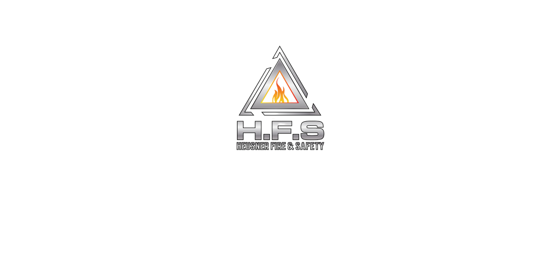 Logo of Heusner Fire & Safety featuring a triangle with a fire symbol and the initials H.F.S.