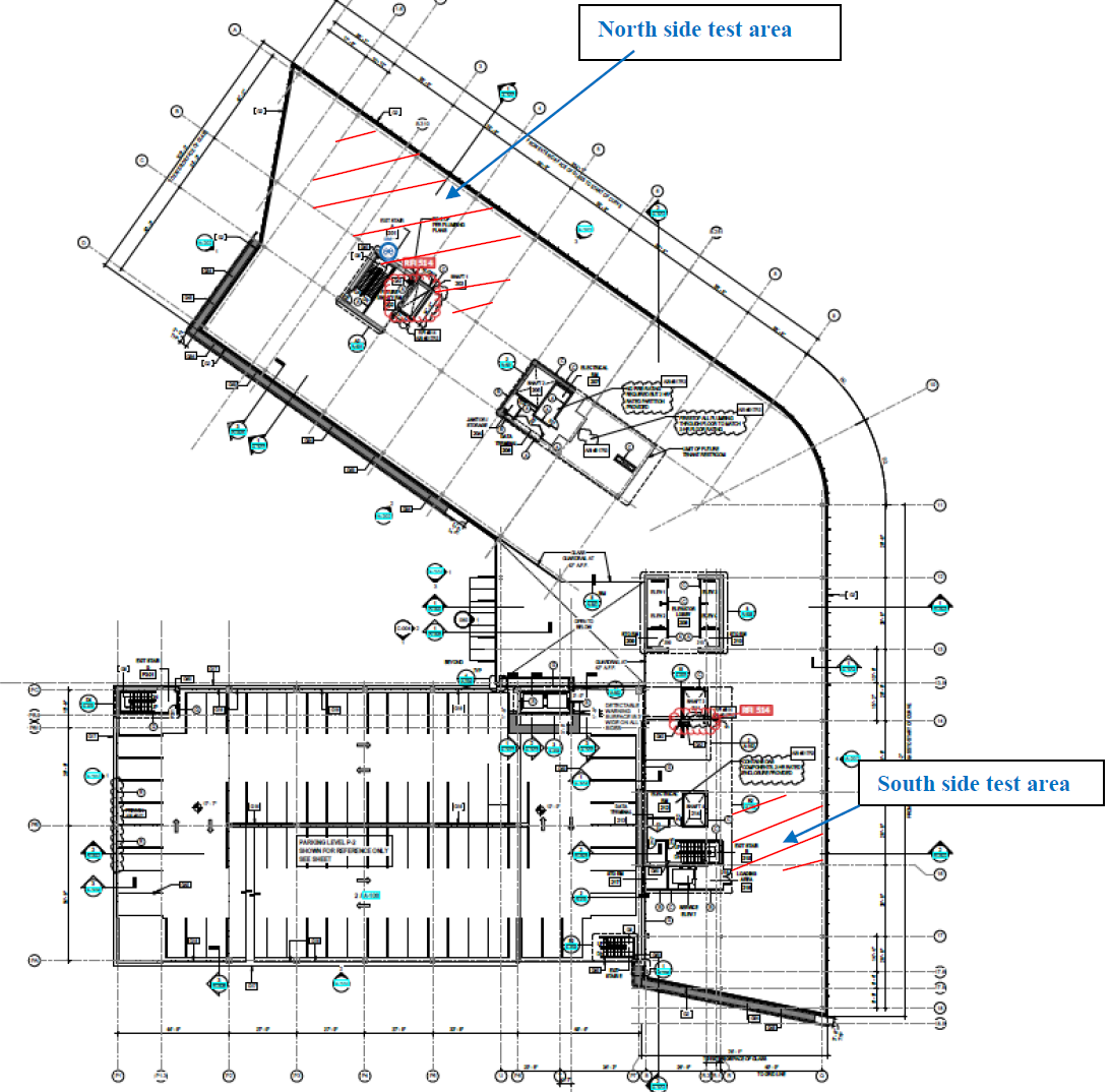 Test area locations on building floor plan