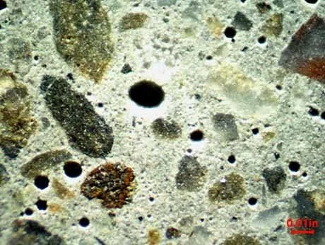 Microscopic view of air voids in concrete