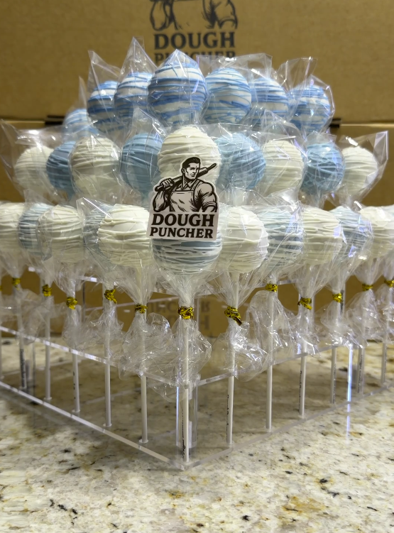 Blue and white cake pops