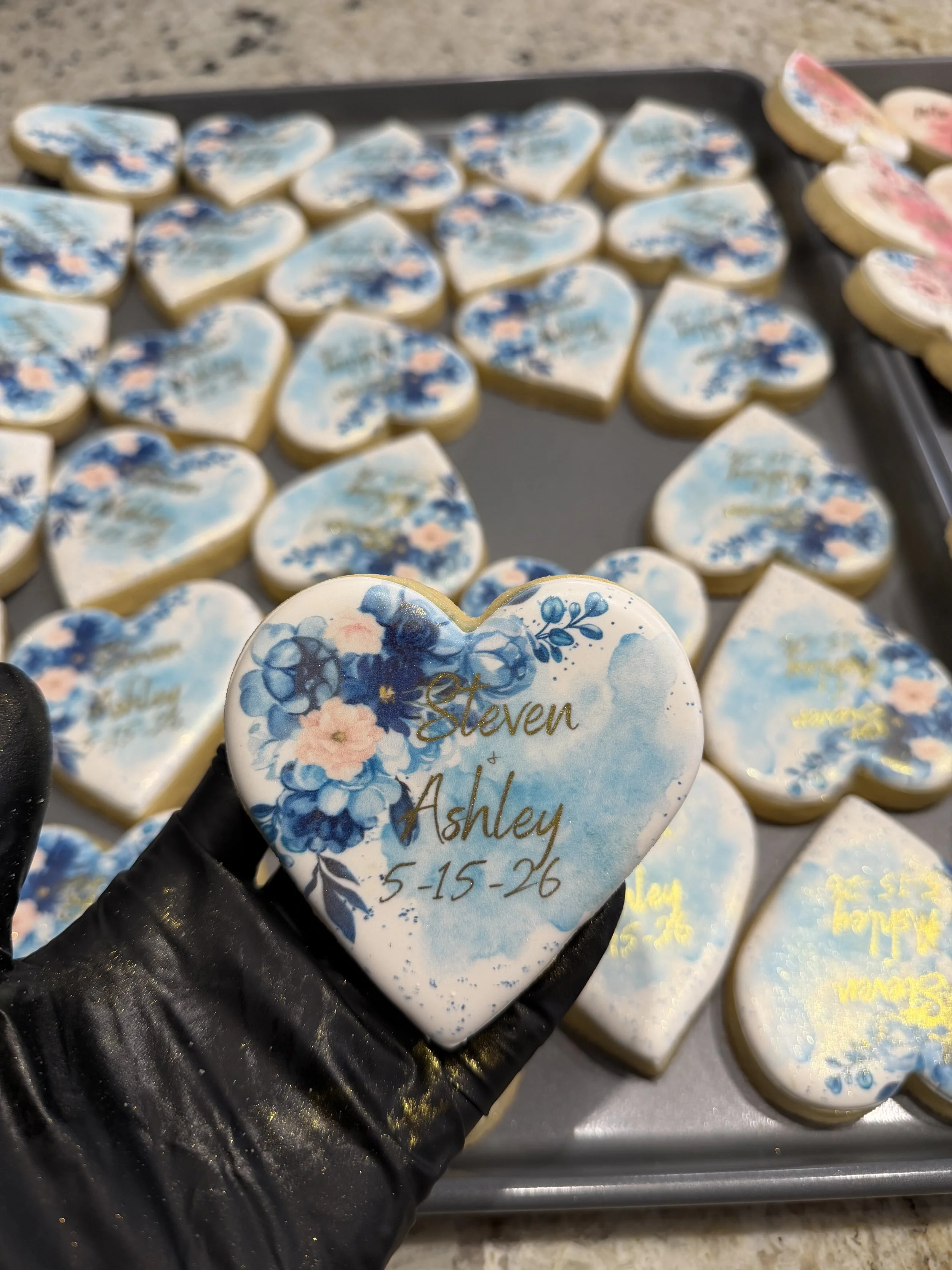 Floral wedding heart sugar cookies