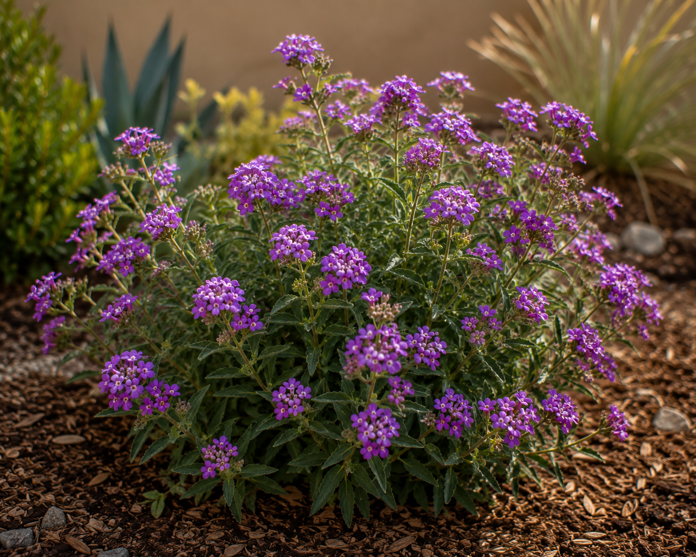 Purple flowering perennial in landscaped garden