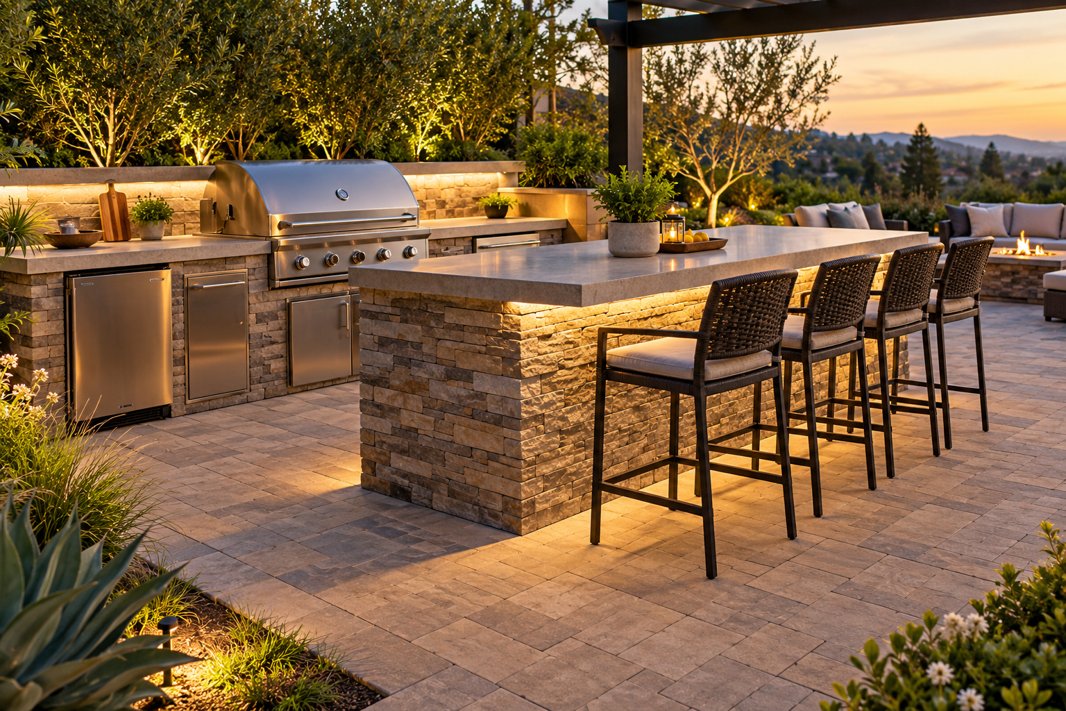 How Much Room Does an Outdoor Kitchen Need Around Grills, Bar Stools and Walkways?