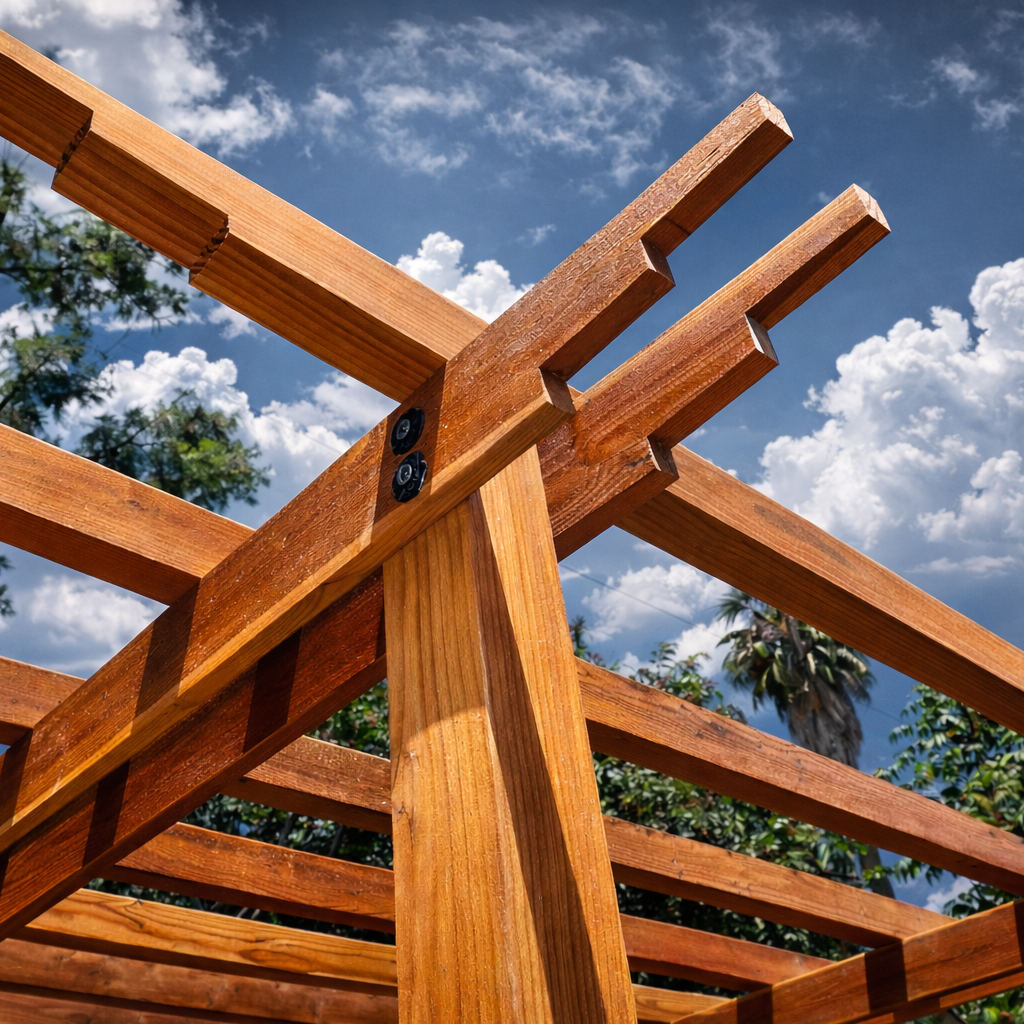 Custom Pergola built near the Southpark / Northpark San Diego Craftsman style pergola for my backyard.  Design over my outdoor kitchen area.