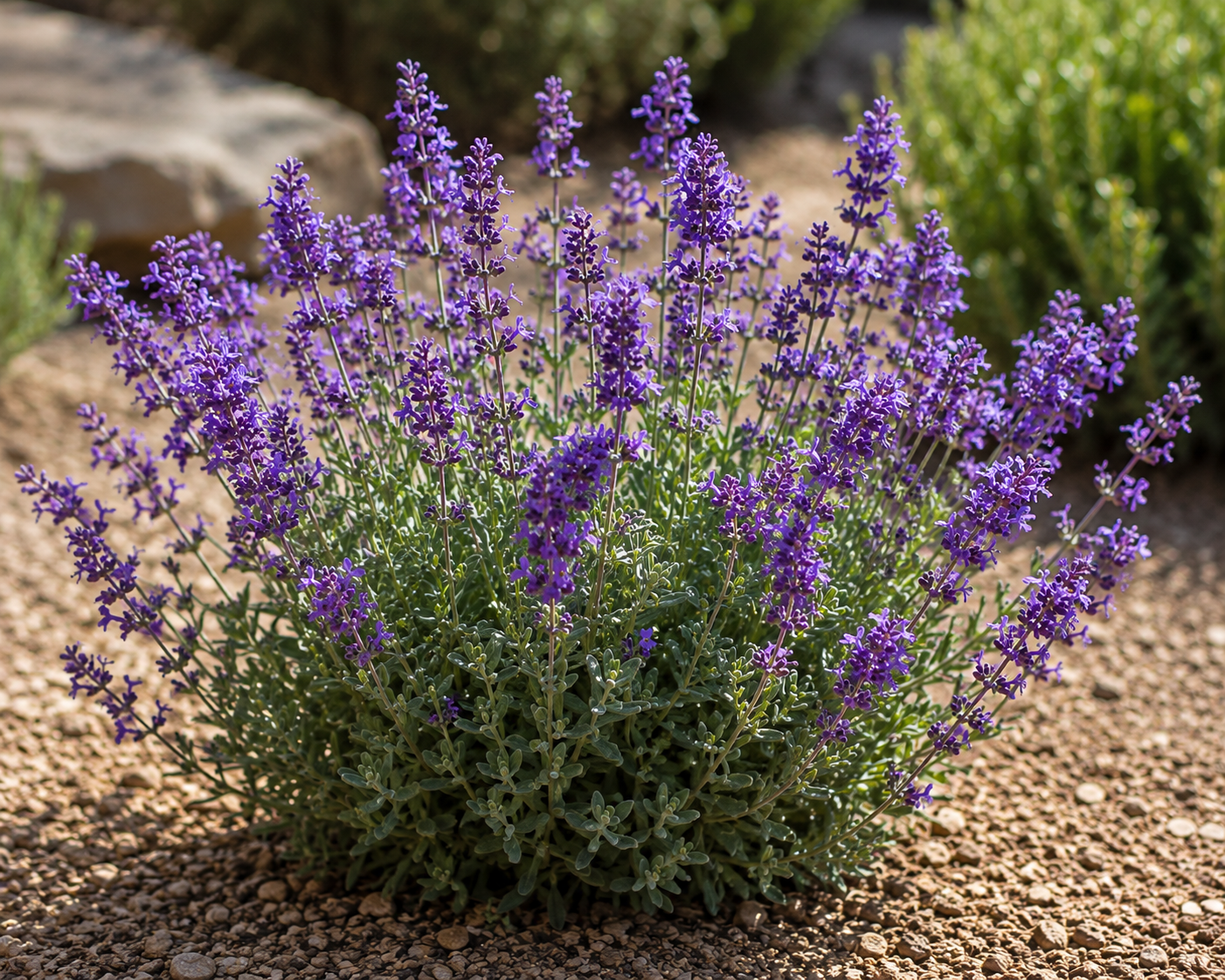 Blooming lavender in drought-tolerant landscape