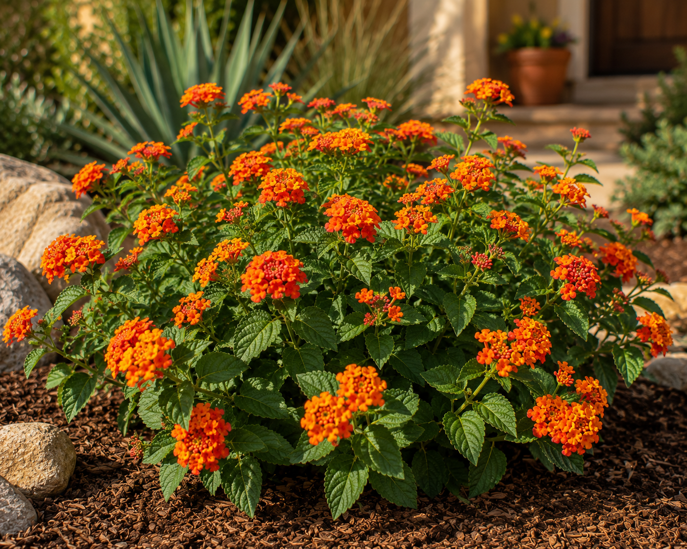 Orange lantana in drought-tolerant landscape
