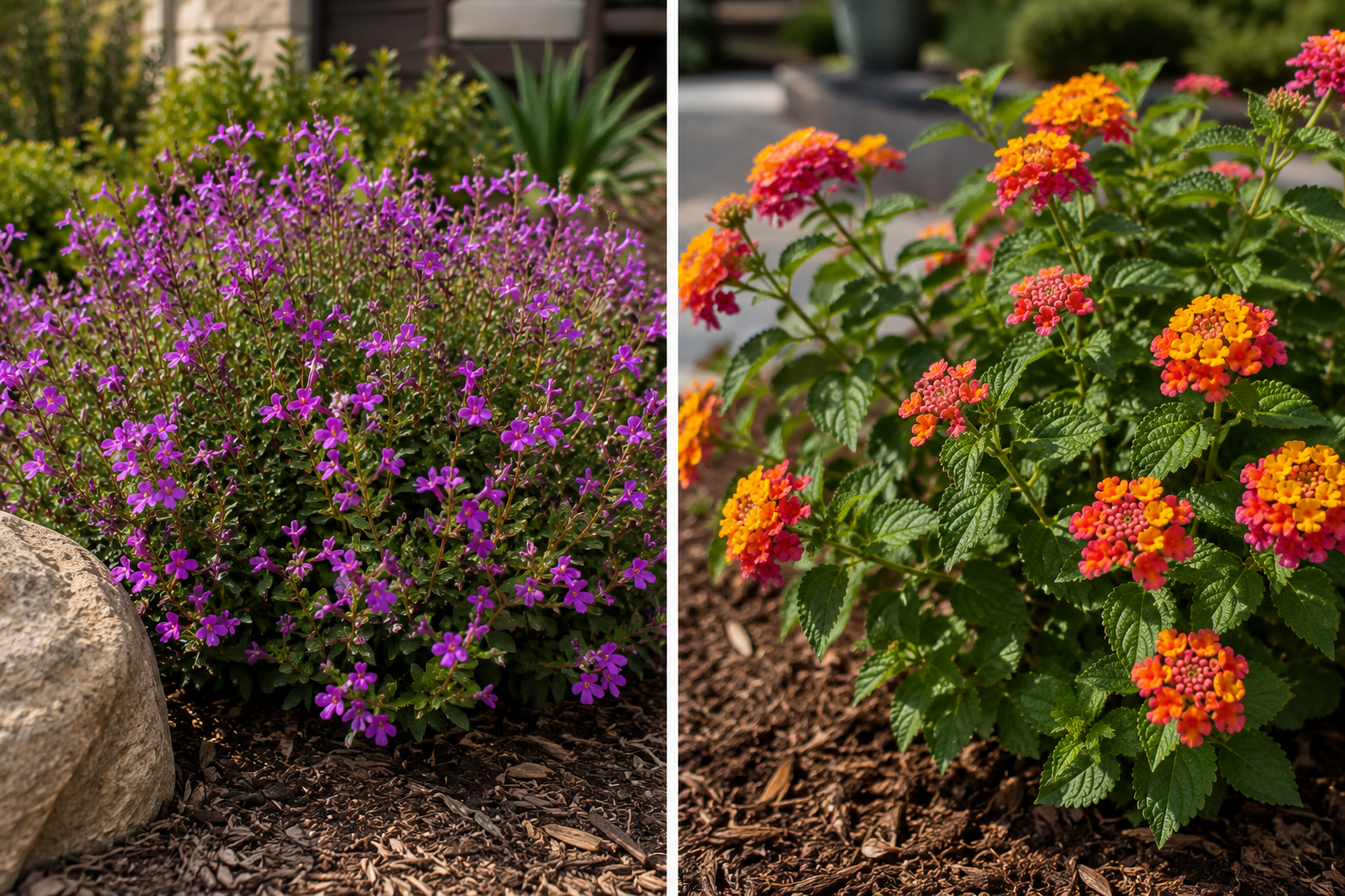 Purple and orange drought-tolerant flowering plants