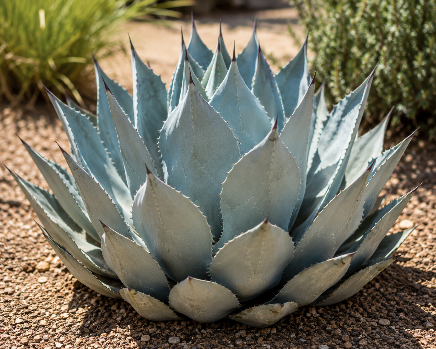 Large blue agave featured in desert landscape design