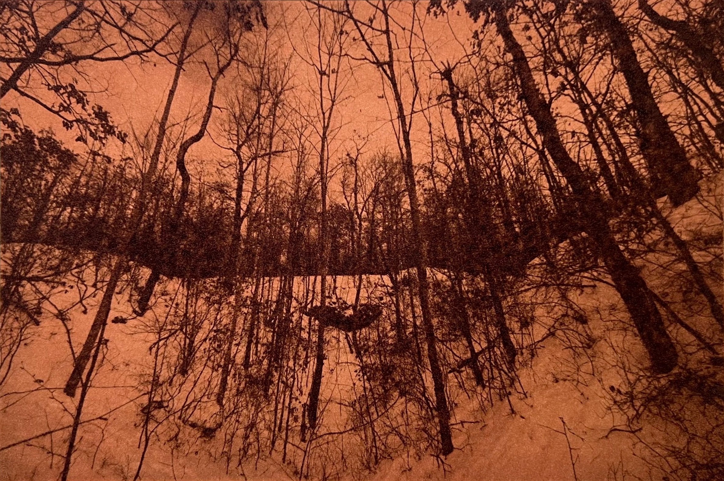 "Collapsed Mine", 2024 - Hand-pulled print on paper, ink, oil pigments made from acid mine drainage, 5 x 7.5 in.