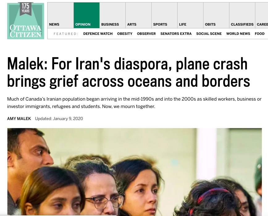 Op-ed: "For Iran's diaspora, plane crash brings grief across oceans and borders"
