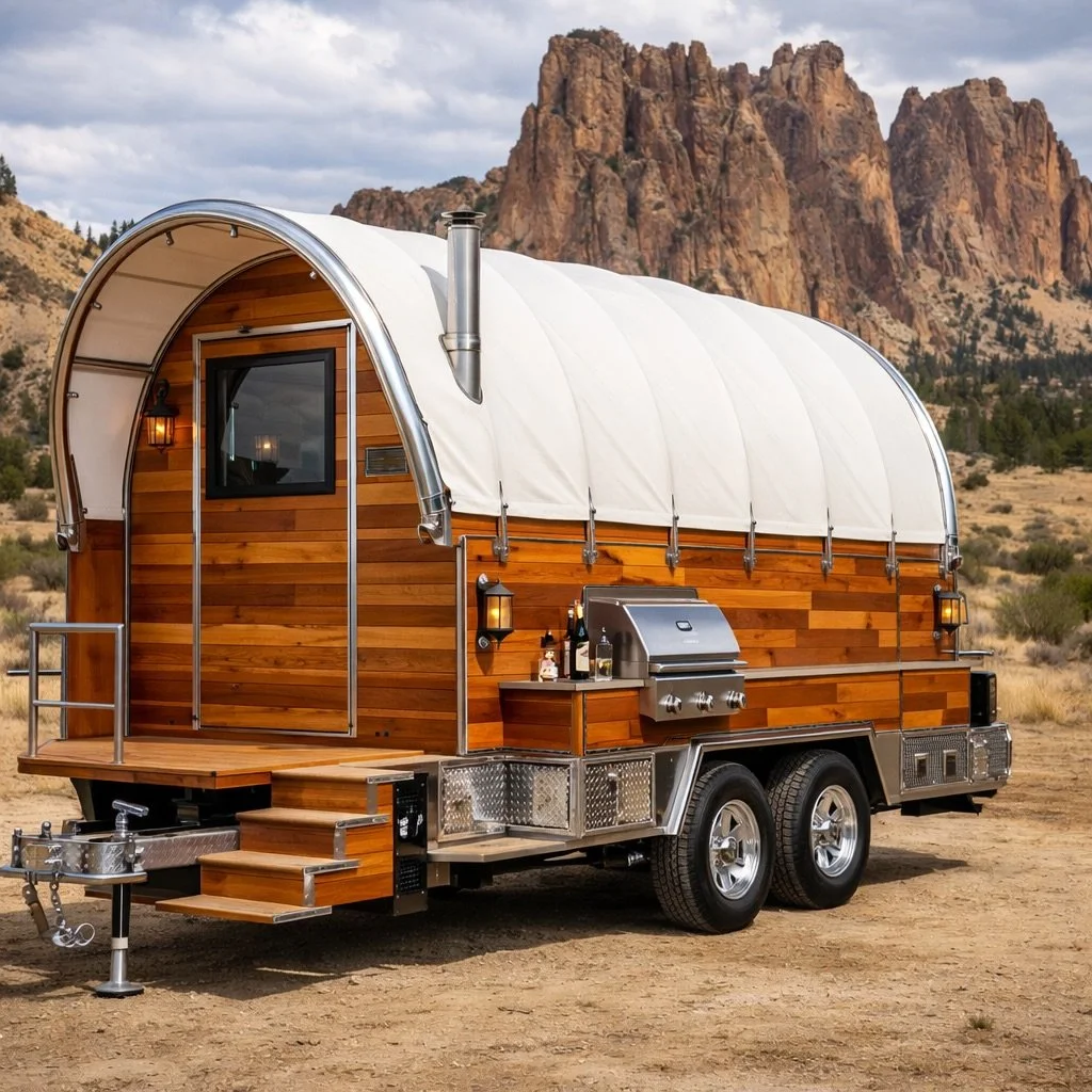 Introducing our newest prototype, the one that brings cross country road tripping back to its roots. Designed and built right here at the end of the Oregon Trail, the Cedar &amp; Steel Covered Wagon. Bespoke Covered Wagon builds, now booking. Tour th