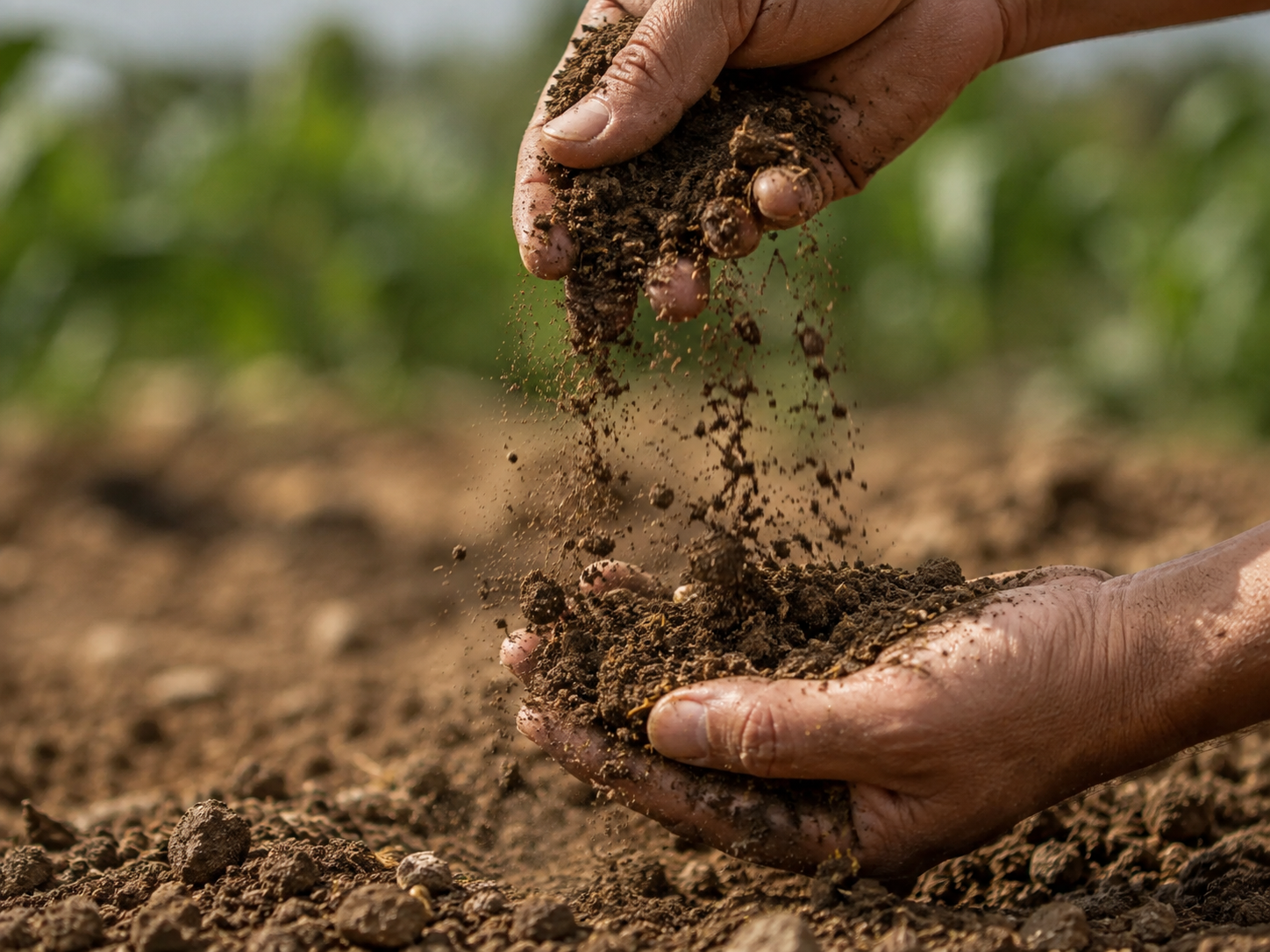 Close-up of hands planting seeds in soil during daytime.