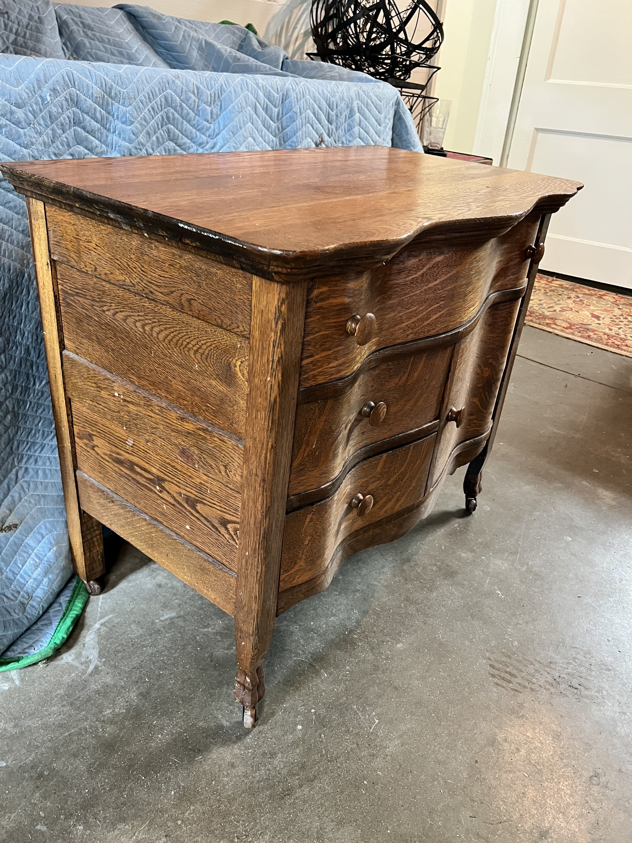 Antique Oak Curved Chest - $450