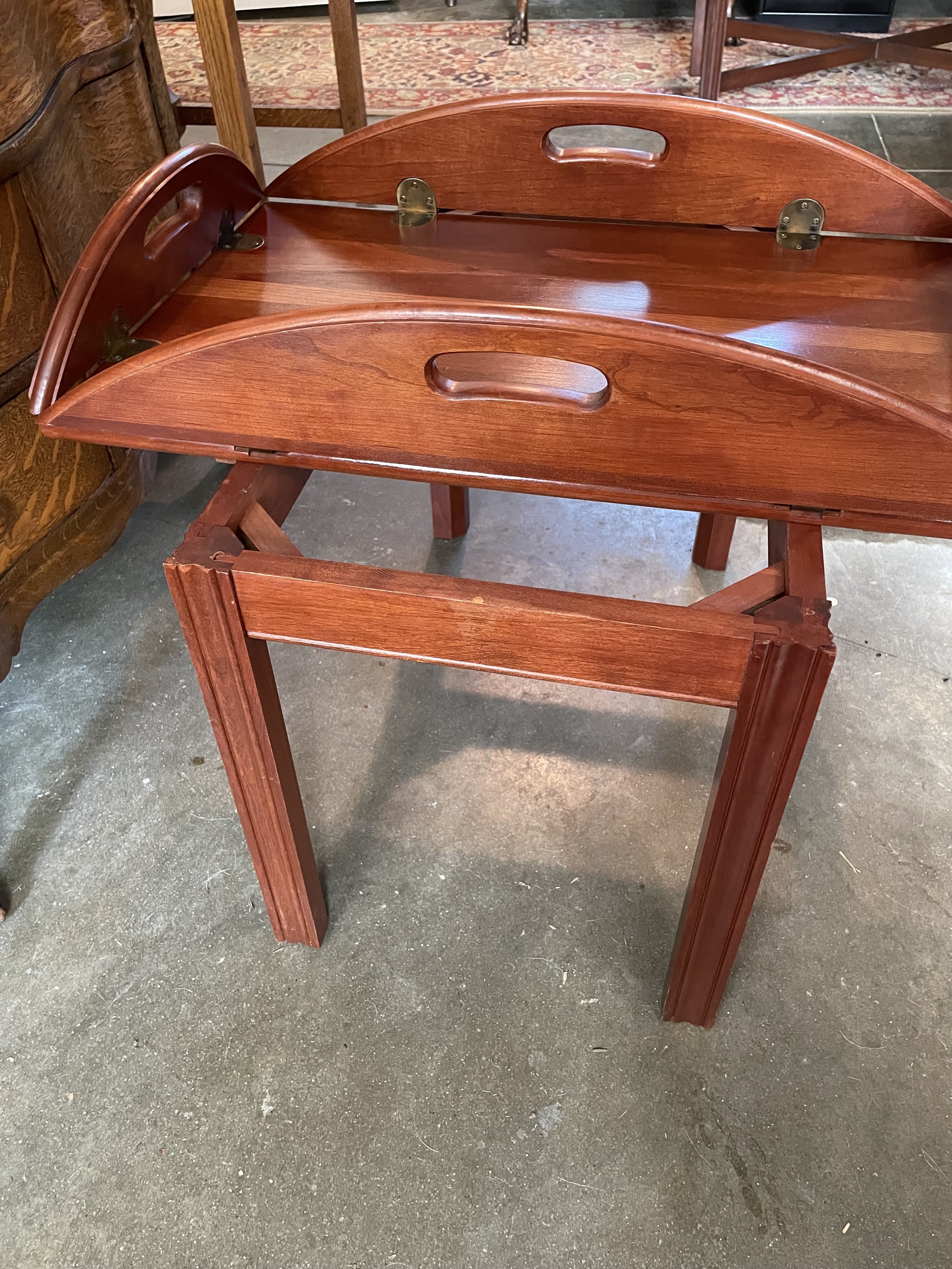 Handmade Vintage Cherry Butlers Tray Table w/ Removable Tray - $250
