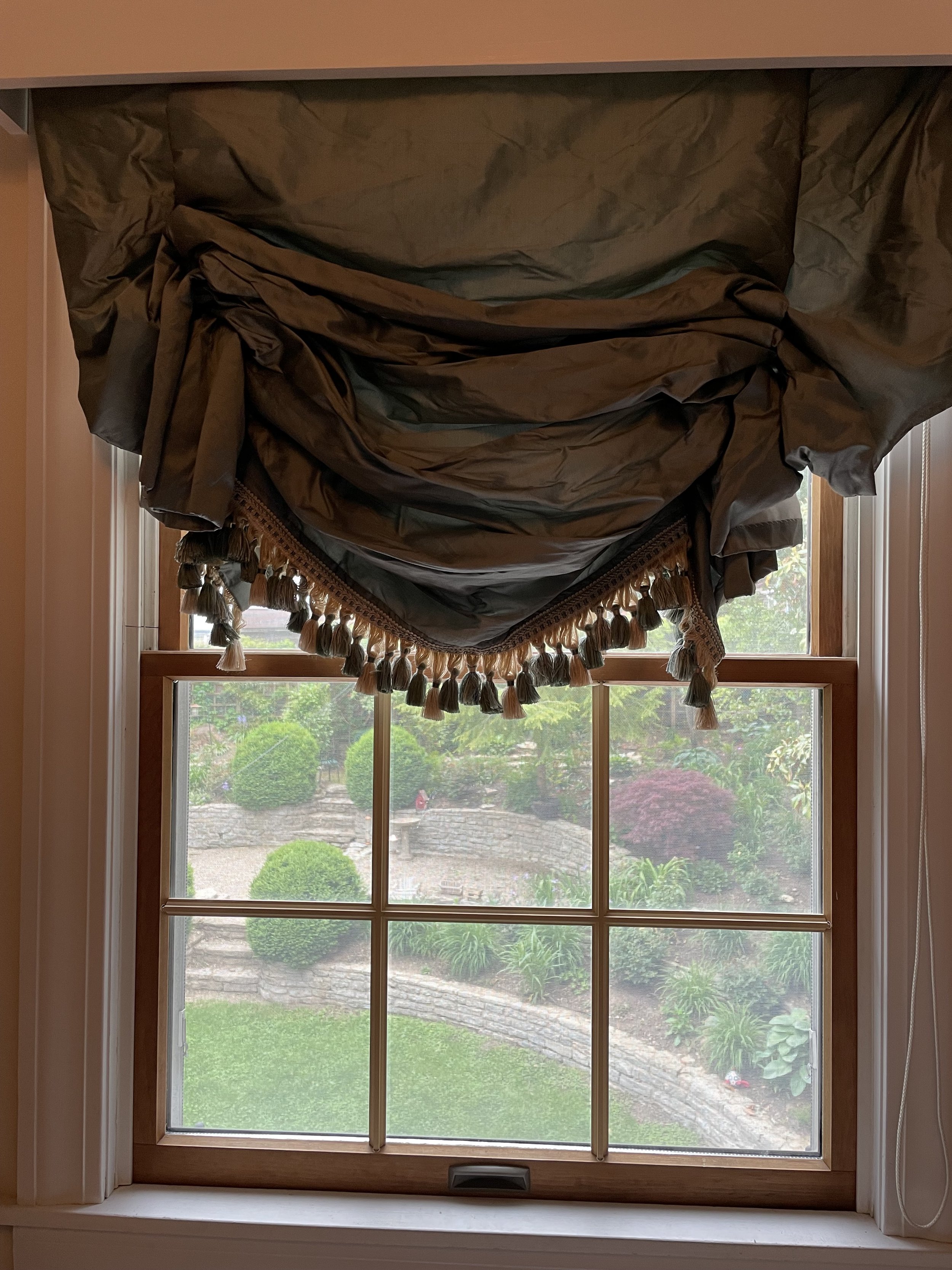 2 Silk Balloon Shade Window Treatments - $150 for both
Also available, matching Upholstered King Headboard, 4 Silk King Pillow Shams, & Silk King Bed Skirt