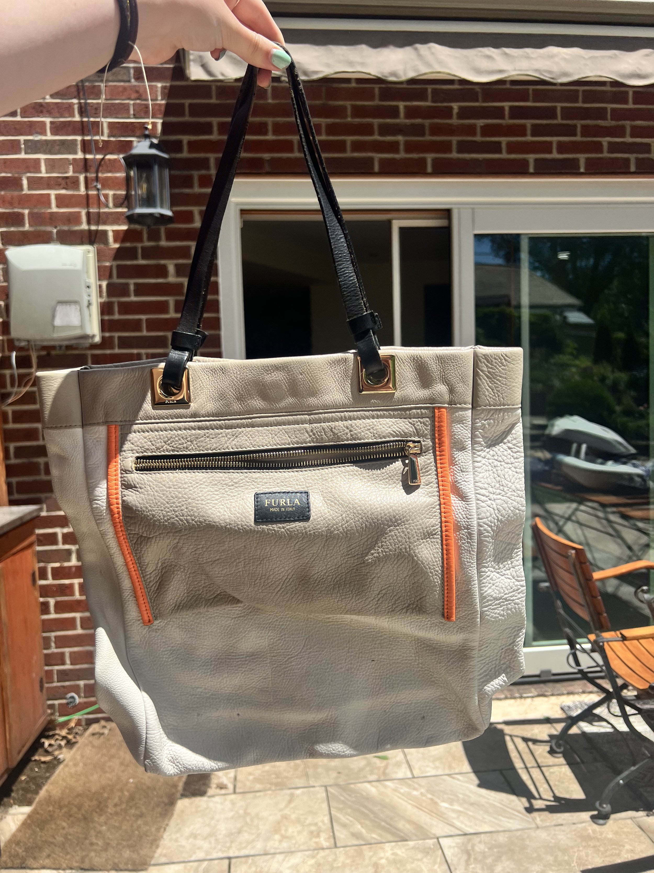 Furla Italian Orange Tan Black Tote - $65