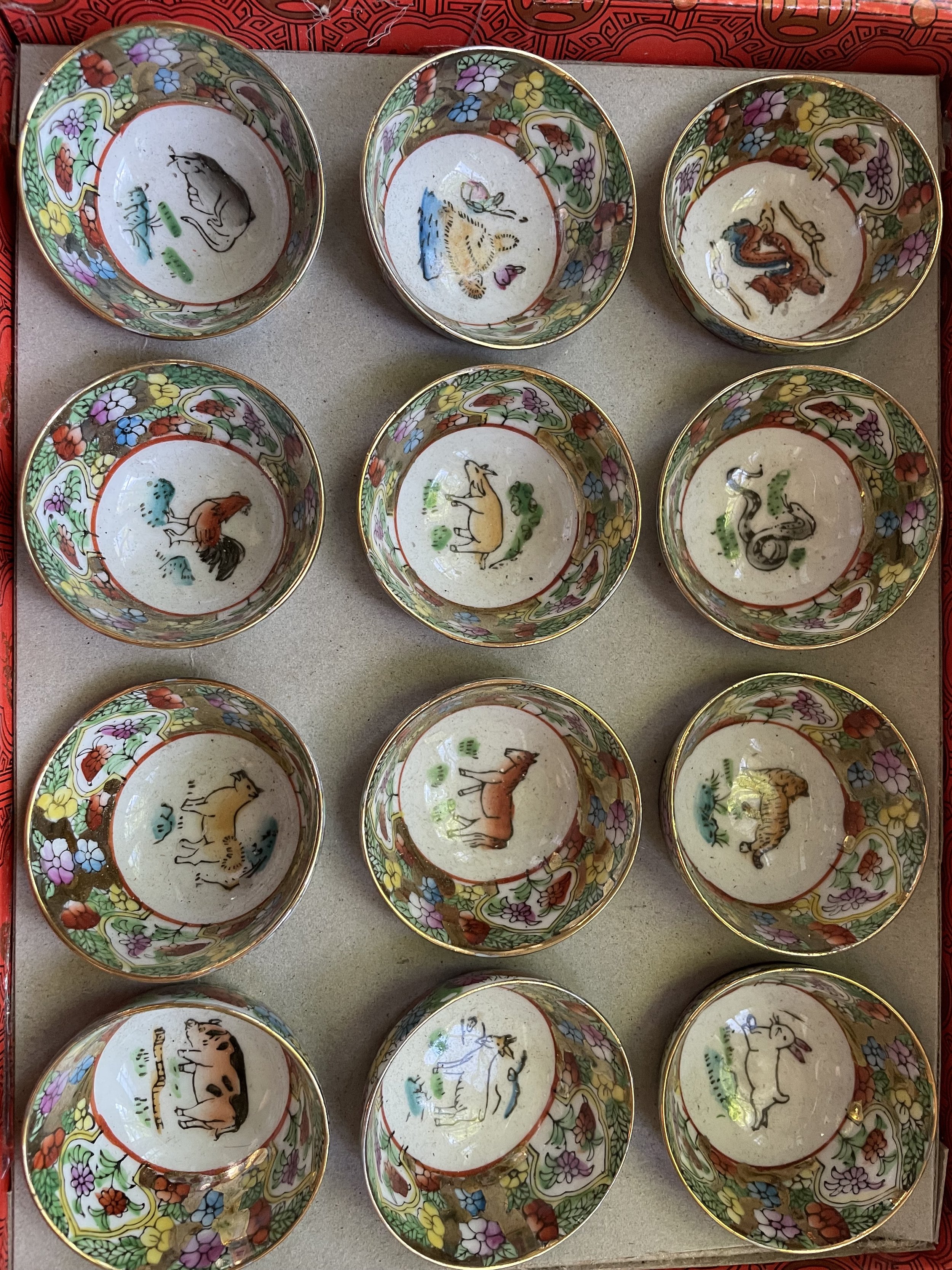 Vintage Porcelain Chinese Zodiac Miniature Teacups from Shanghai - $50