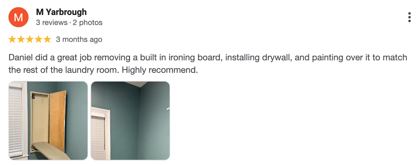 Customer testimonial for interior painting after home renovation in Greenville, SC