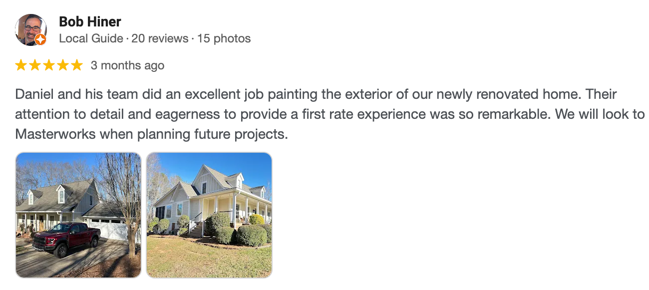 Homeowner review for house exterior painting in Greer, SC