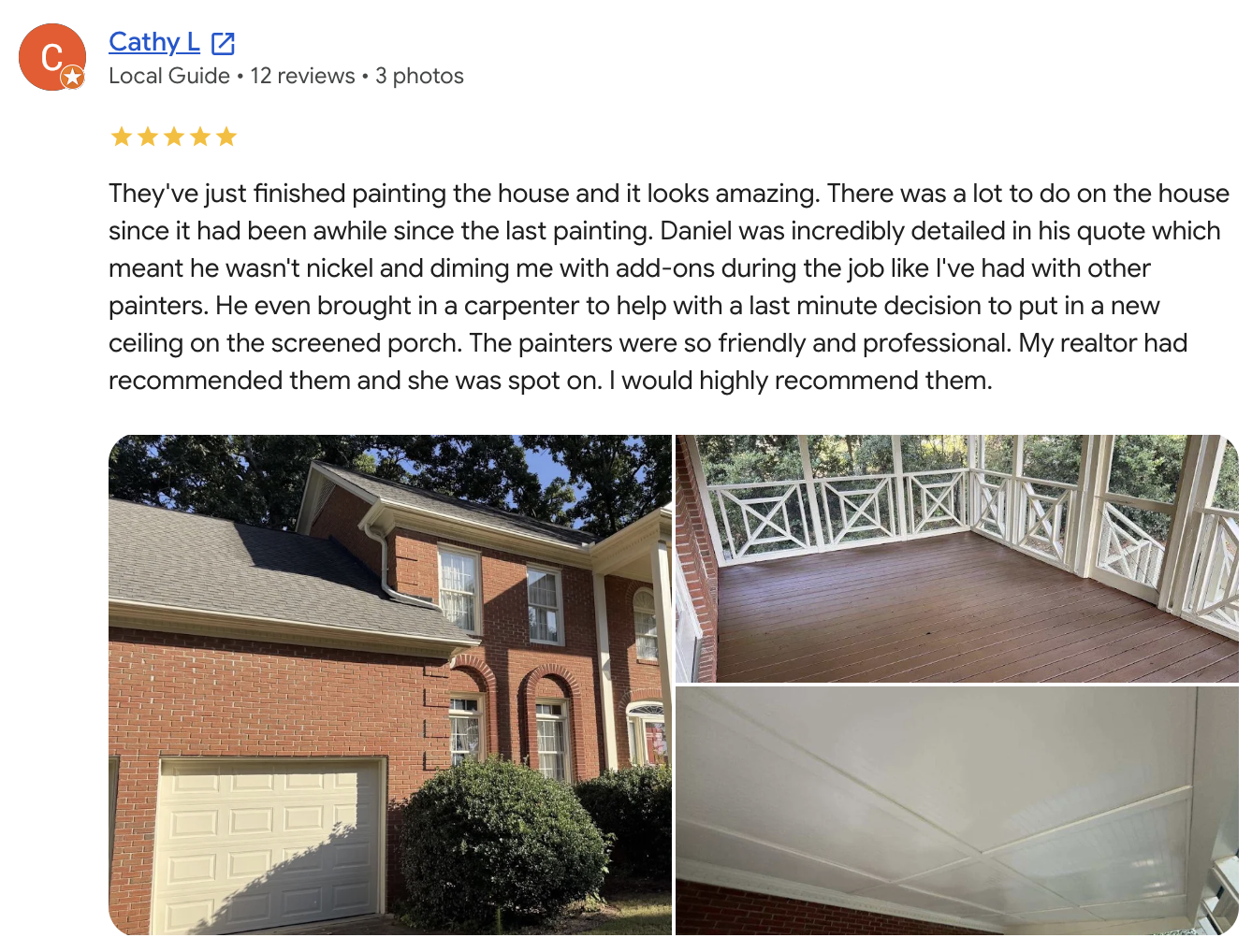 Happy client with painting services in Greenville, sc. Masterworks Painting Pros painted her deck and exterior trim