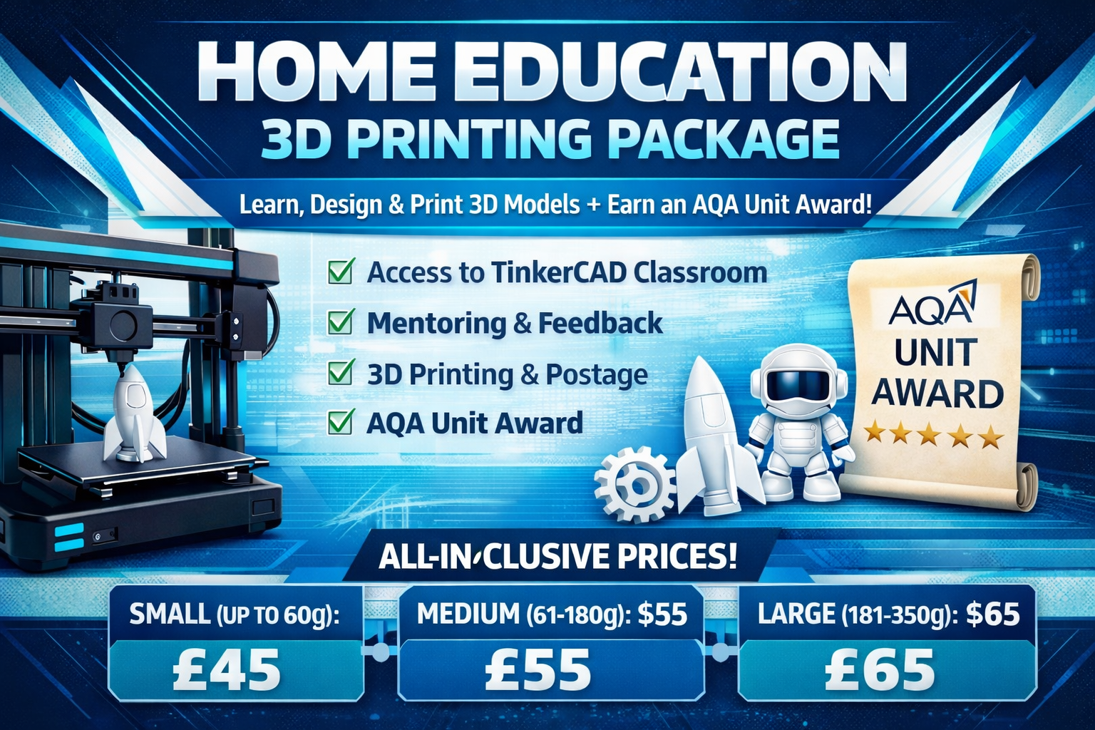 3D Printing - Home Ed AQA Unit Awards Package