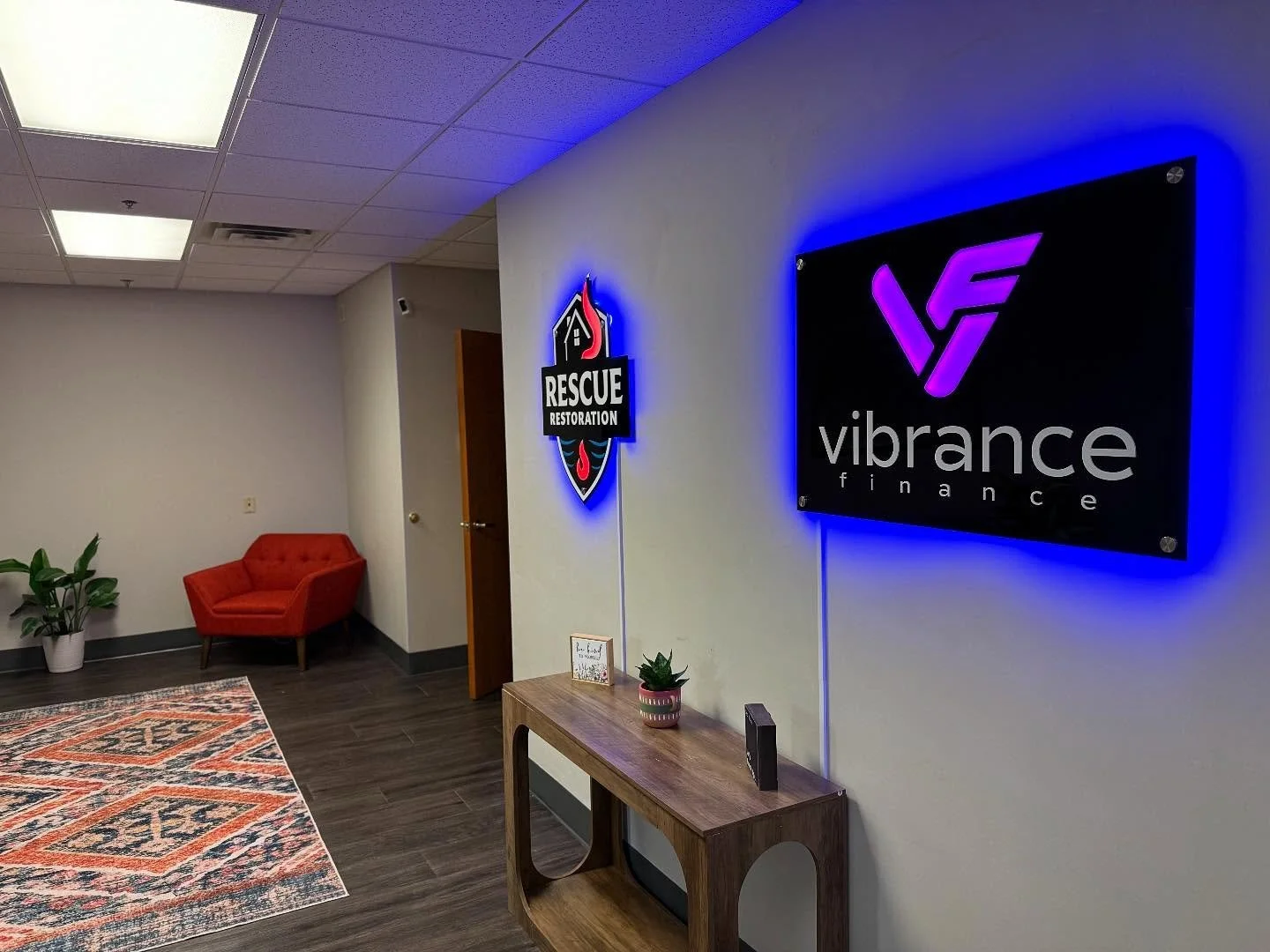 An absolutely stunning install for a husband and wife partnership, and honestly one of our favorite jobs so far! Our custom signs bring such a vibrant feel to a new office space, transforming a plain reception wall into a showcase of your brand.