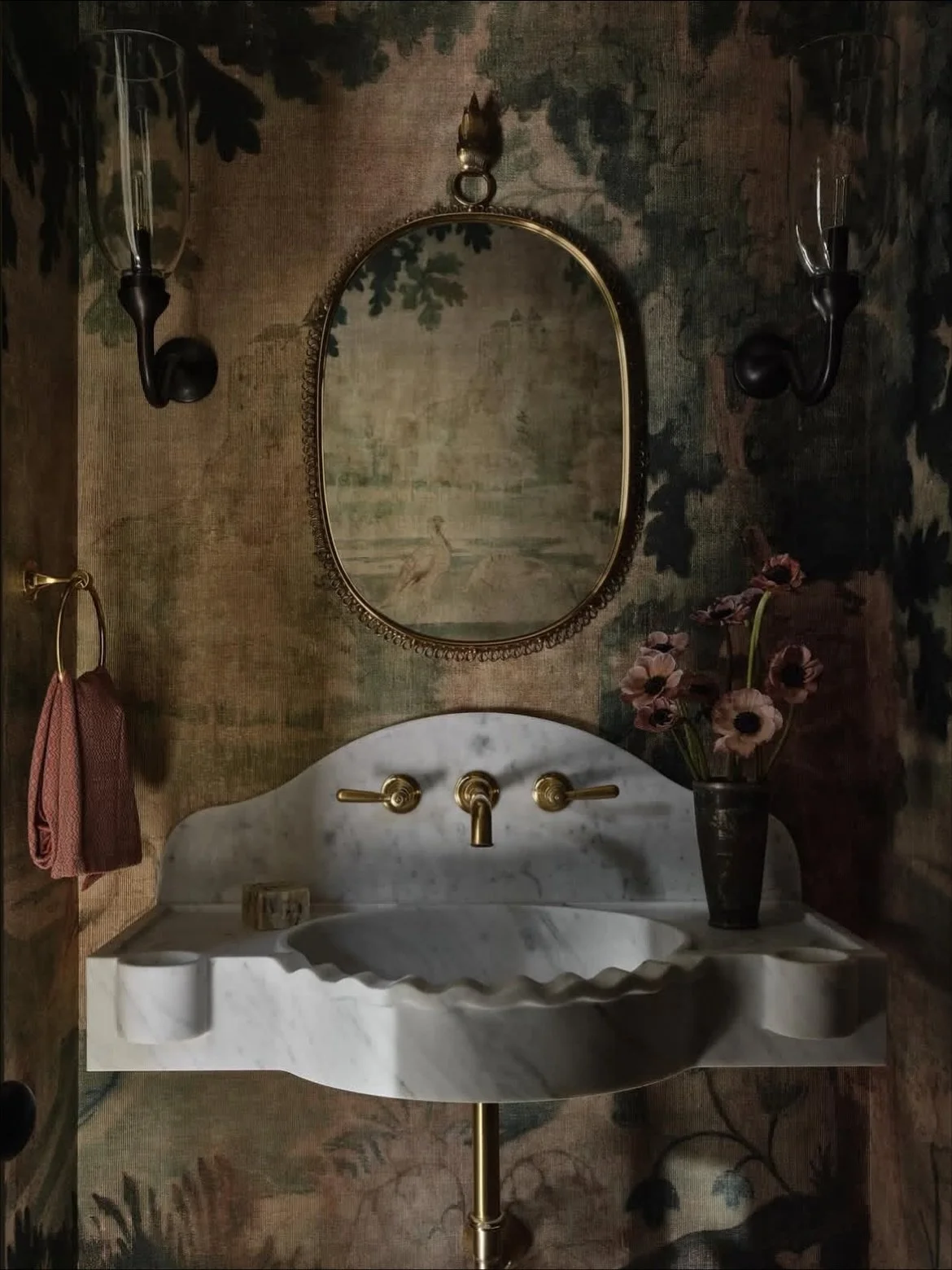 The powder room is my most requested room to wallpaper. Clients tend to go for big, colorful prints and I get it. It&rsquo;s easier to take risks in a smaller room. Fun fact: a powder room usually just has a sink and toilet for guests. The name comes